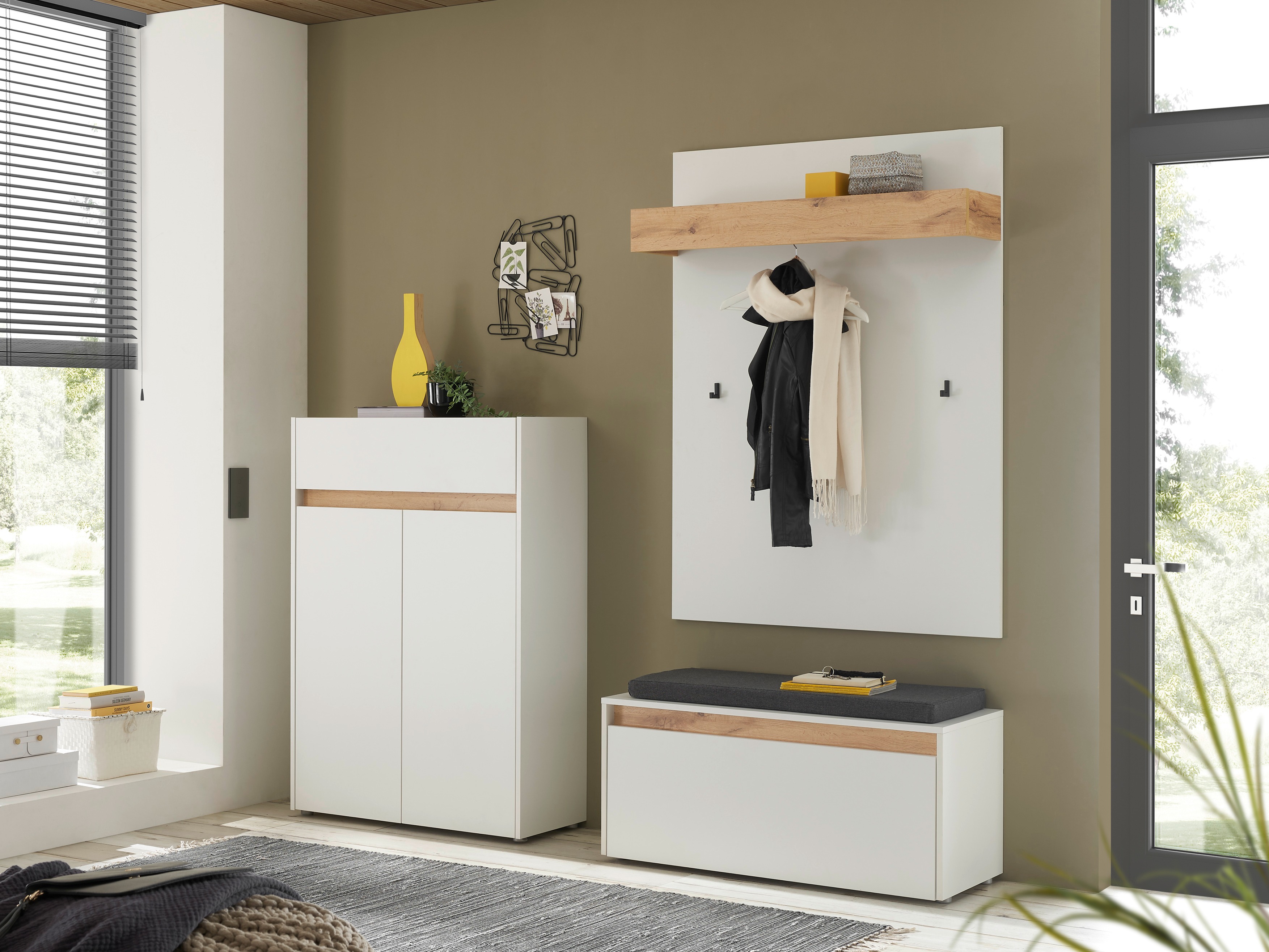 Komplet za predsobo Elbsori 176 (Bela + Wotan hrast)