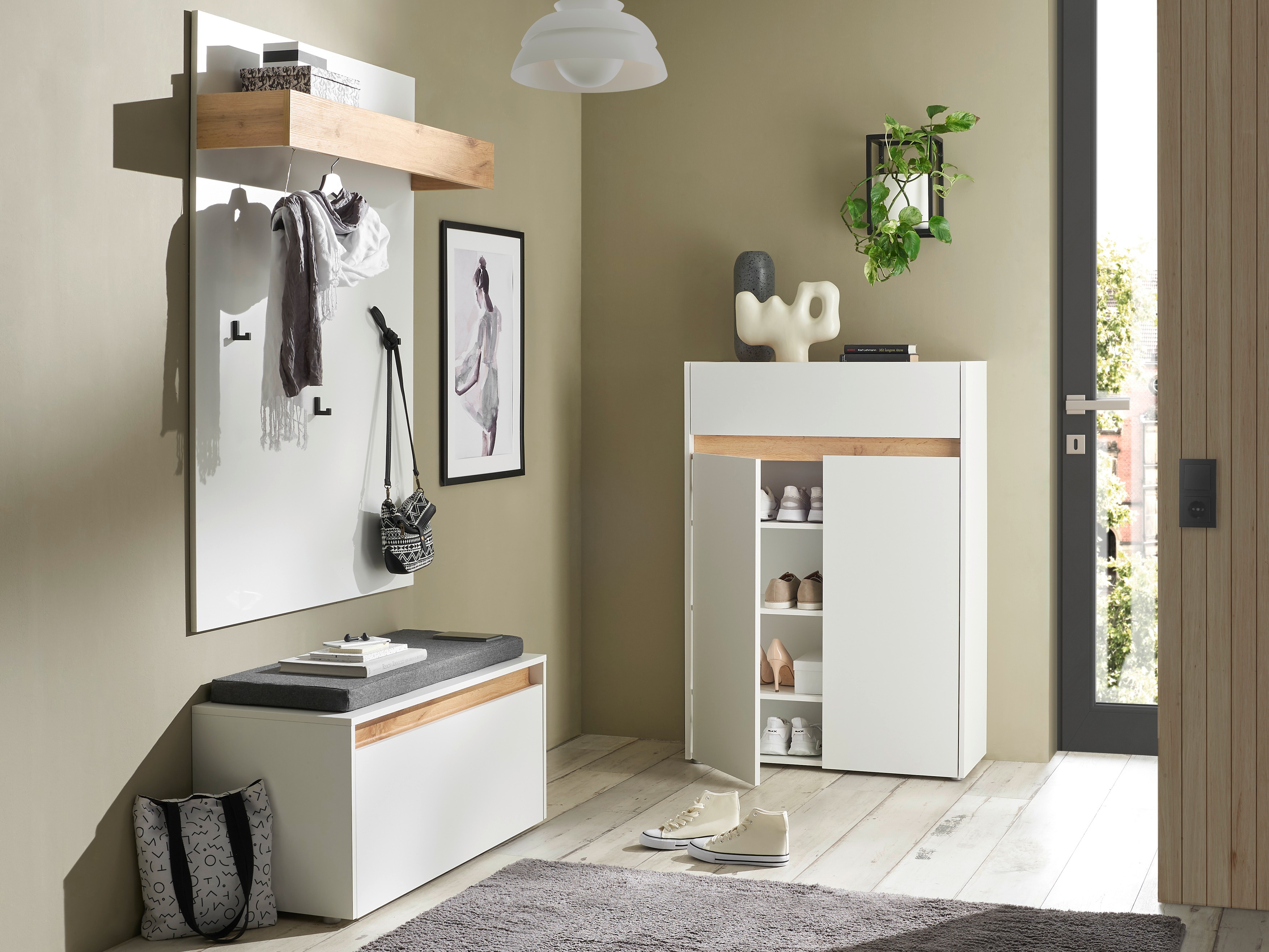 Komplet za predsobo Elbsori 176 (Bela + Wotan hrast)