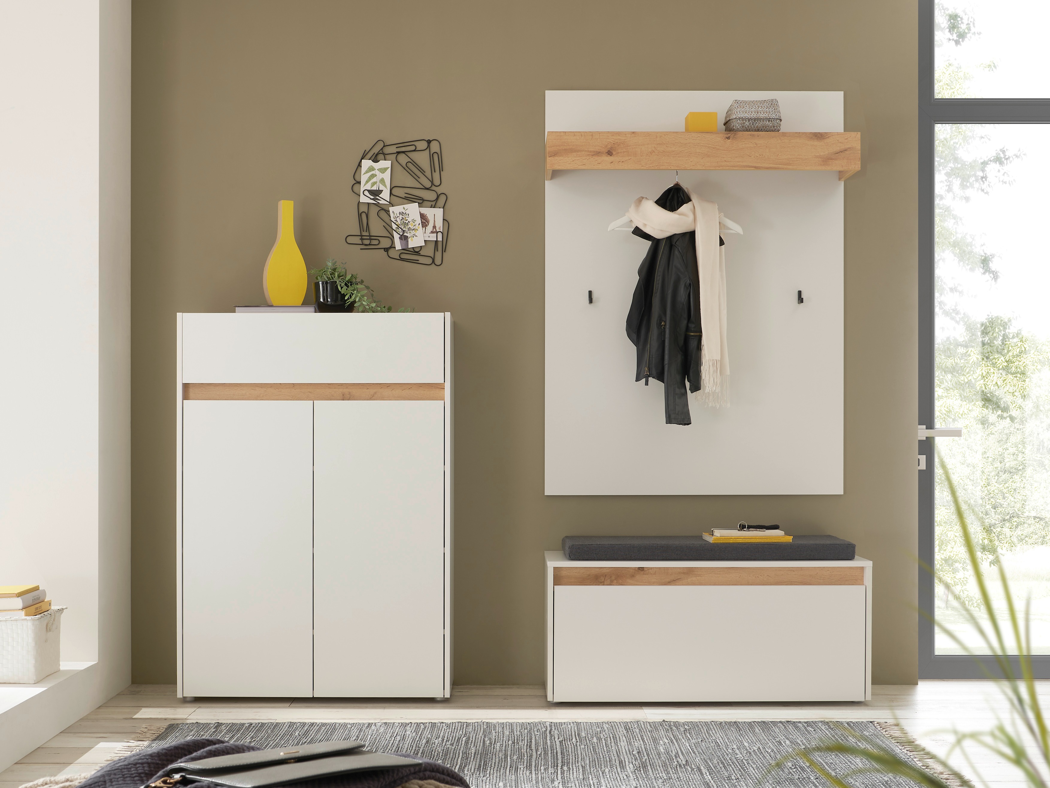 Komplet za predsobo Elbsori 176 (Bela + Wotan hrast)