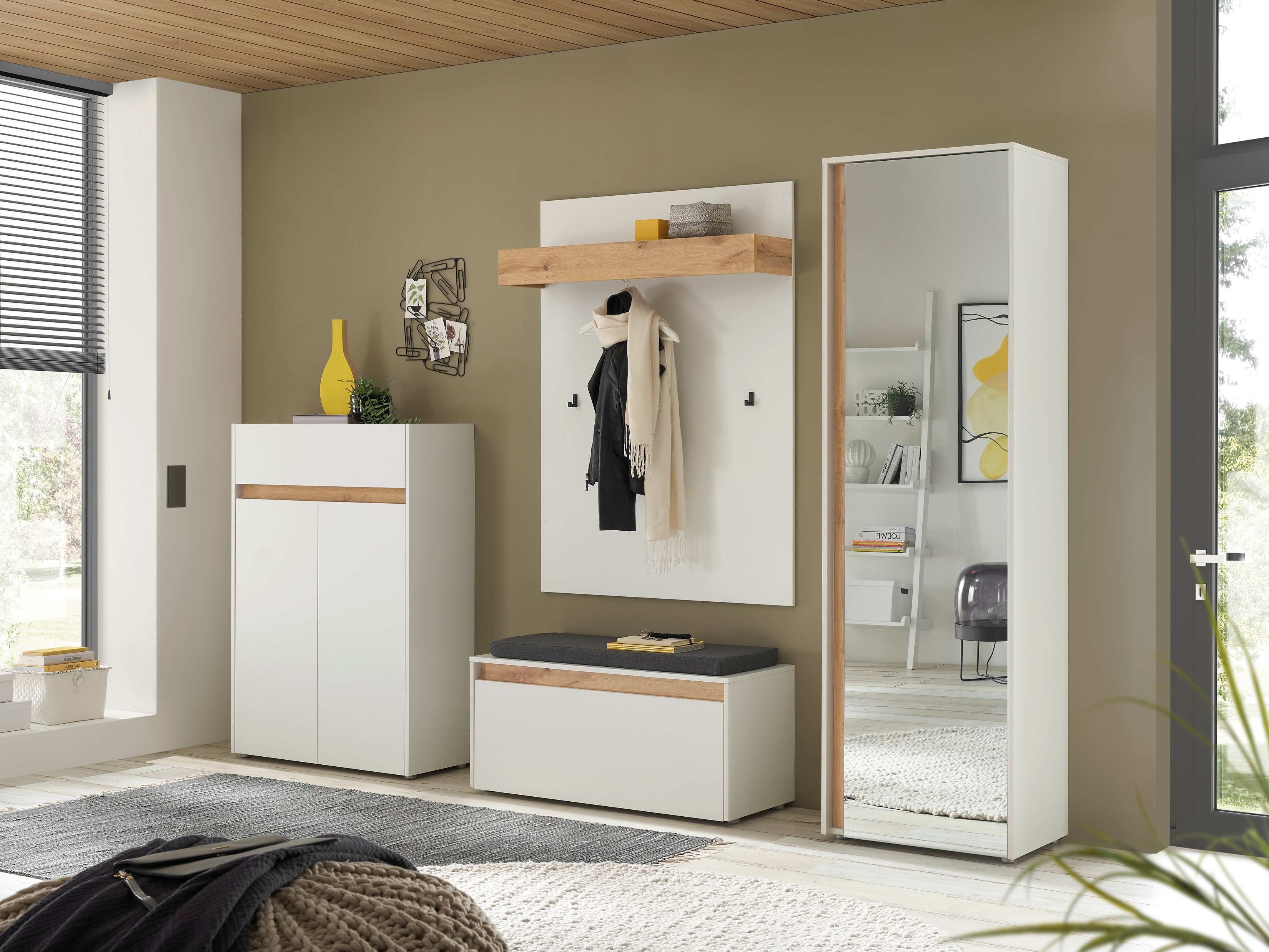 Komplet za predsobo Elbsori 176 (Bela + Wotan hrast)