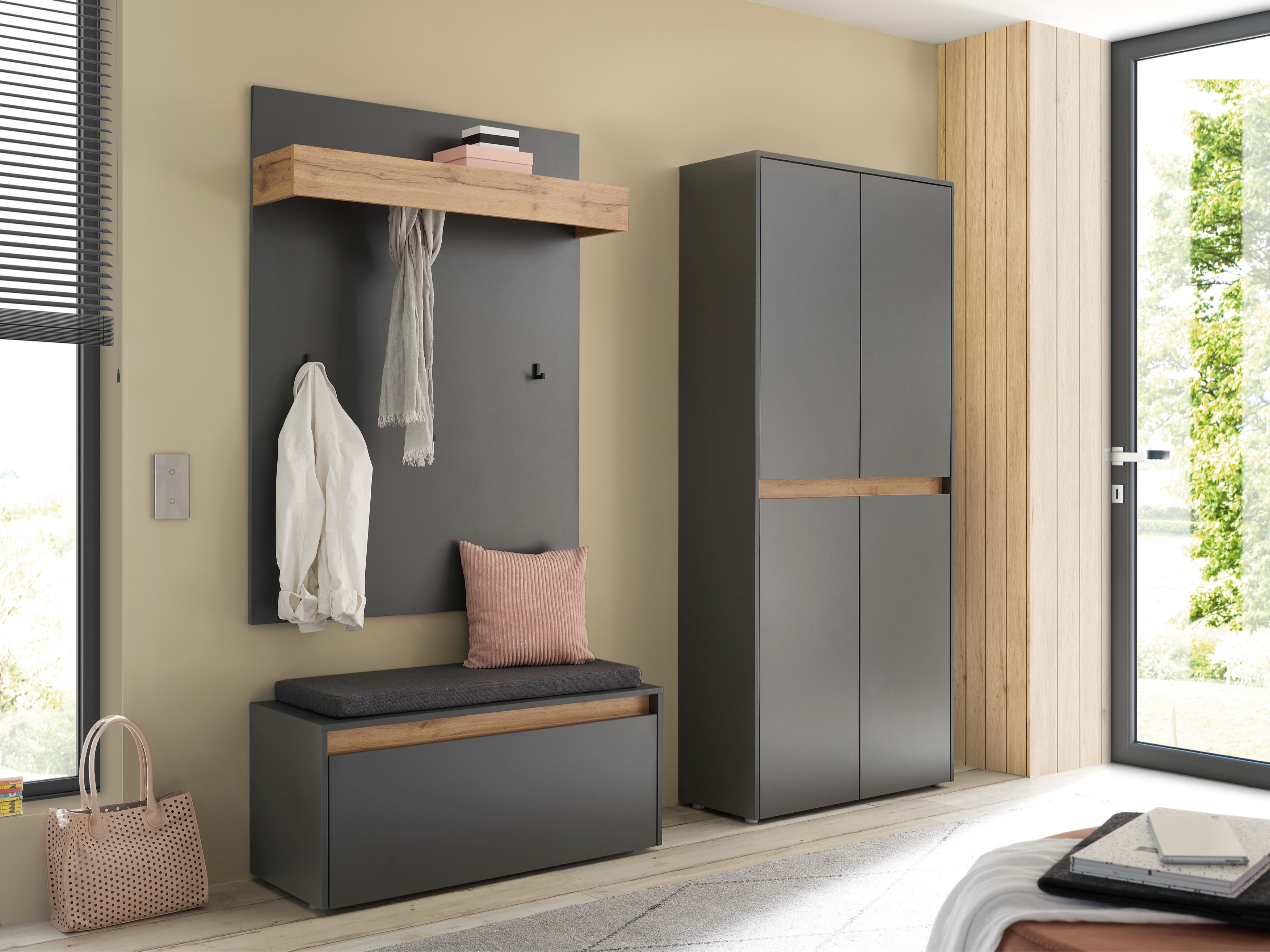 Komplet za predsobo Elbsori 177 (Antracit + Wotan hrast)