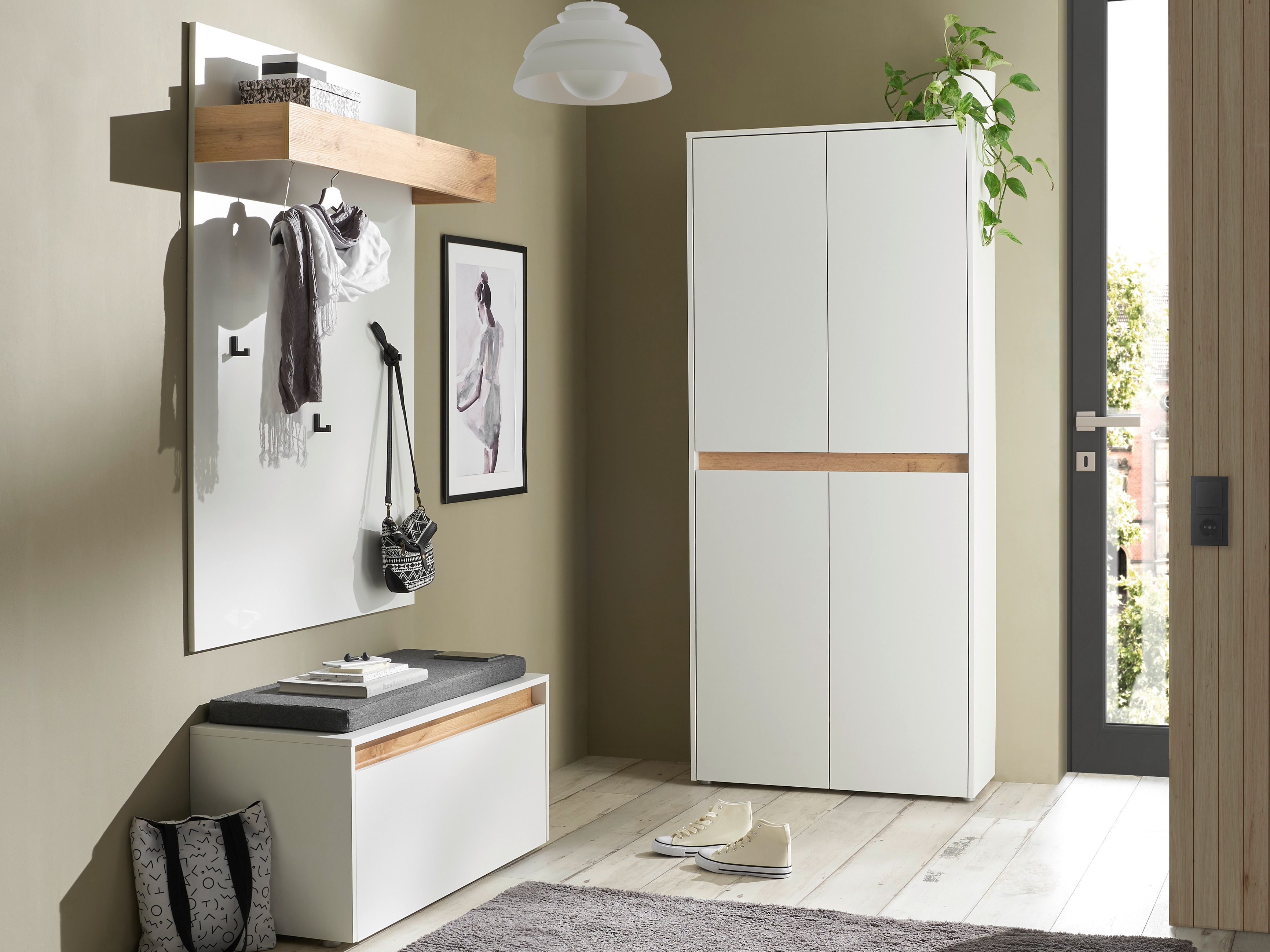 Komplet za predsobo Elbsori 177 (Bela + Wotan hrast)