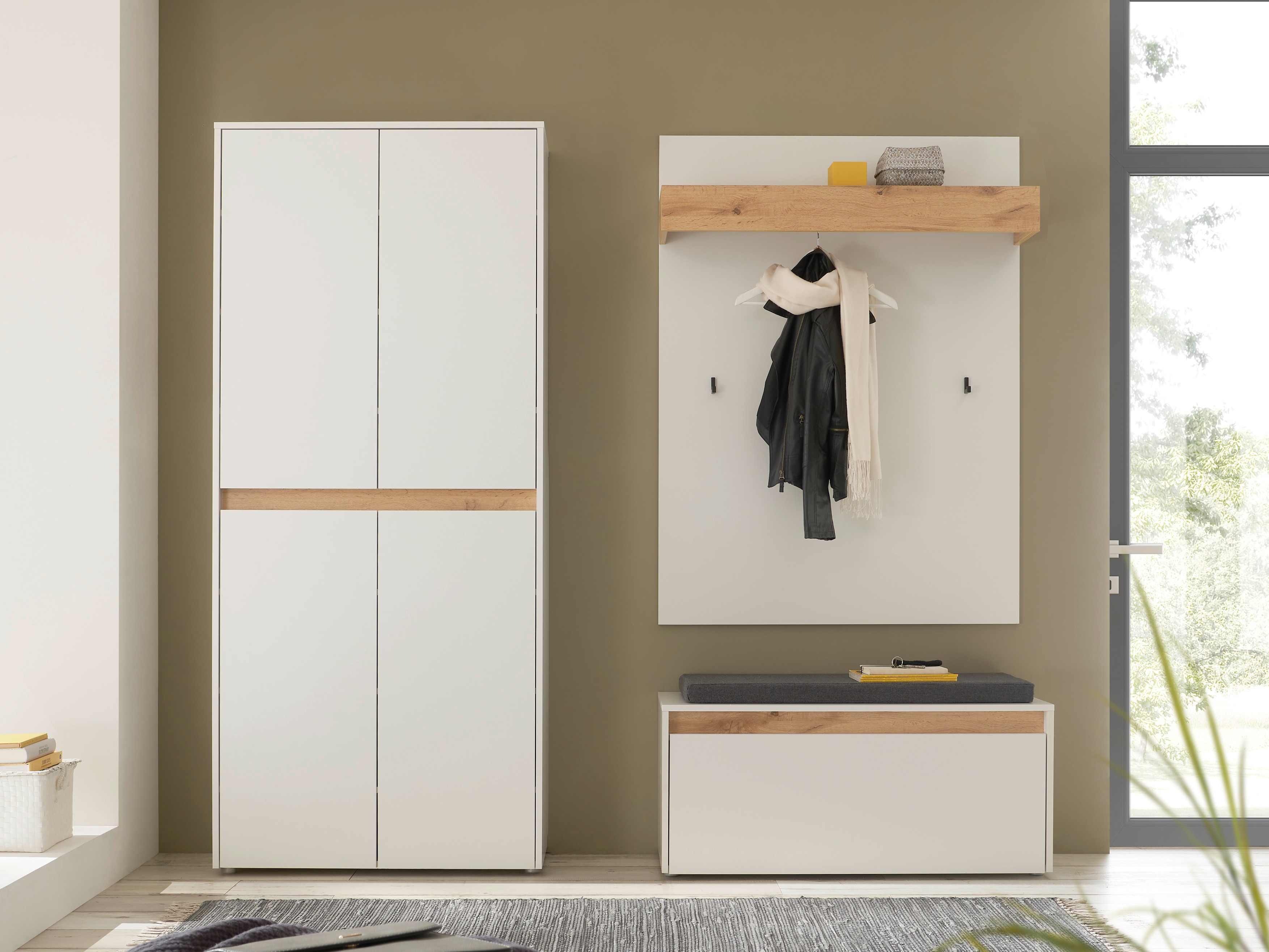 Komplet za predsobo Elbsori 177 (Bela + Wotan hrast)