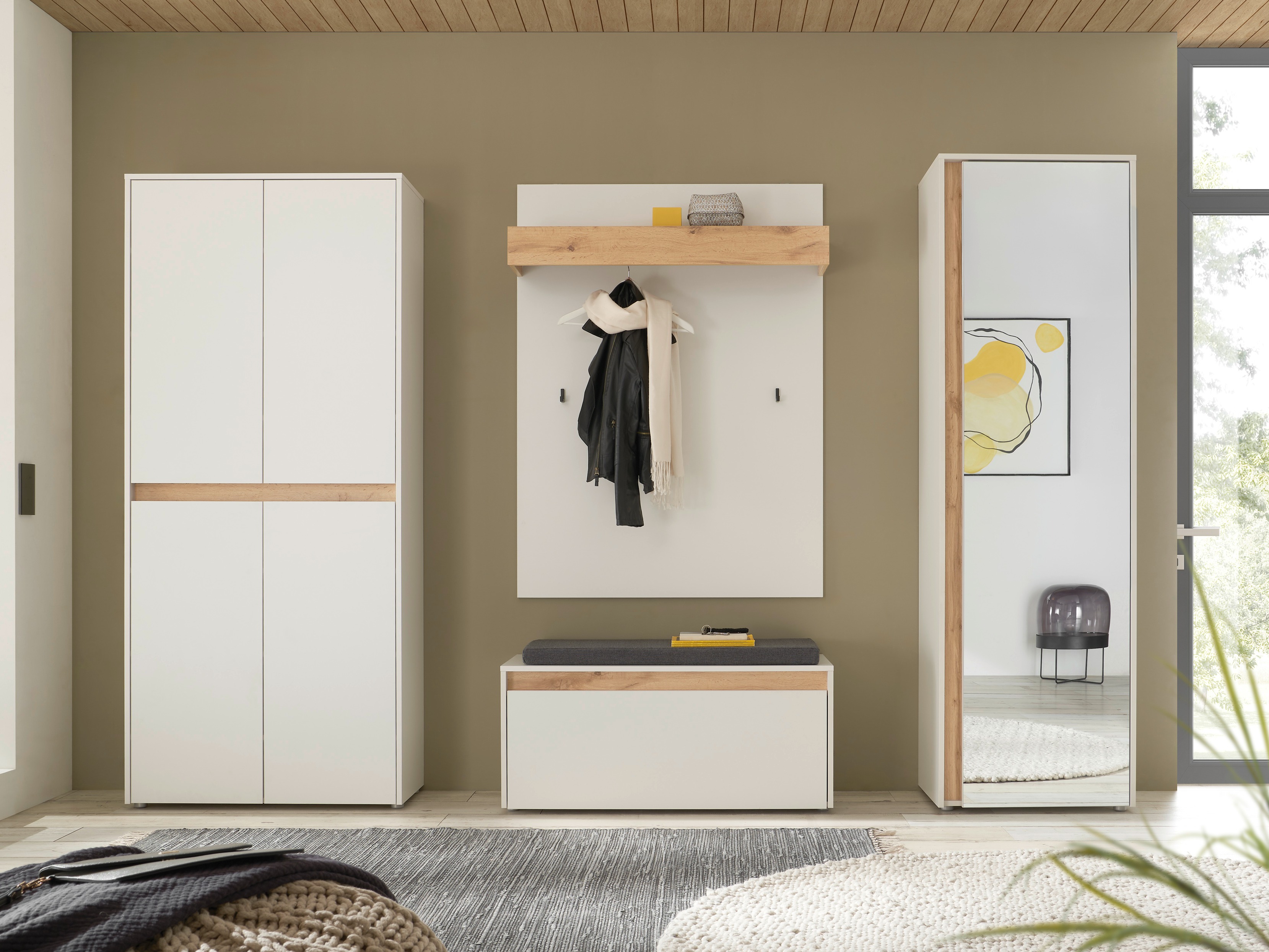 Komplet za predsobo Elbsori 177 (Bela + Wotan hrast)