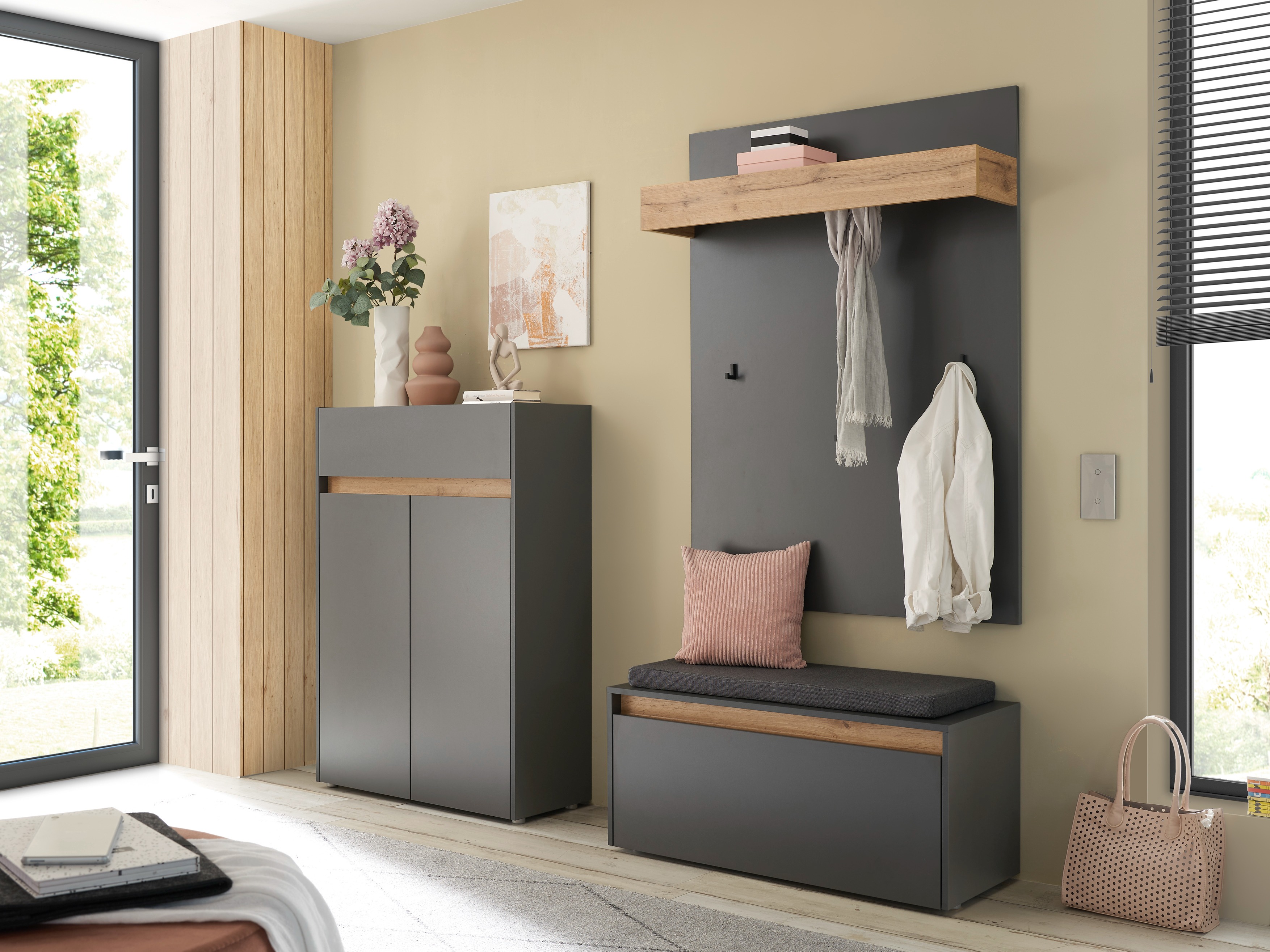 Regal za čevlje Elbsori 173 (Antracit + Wotan hrast)