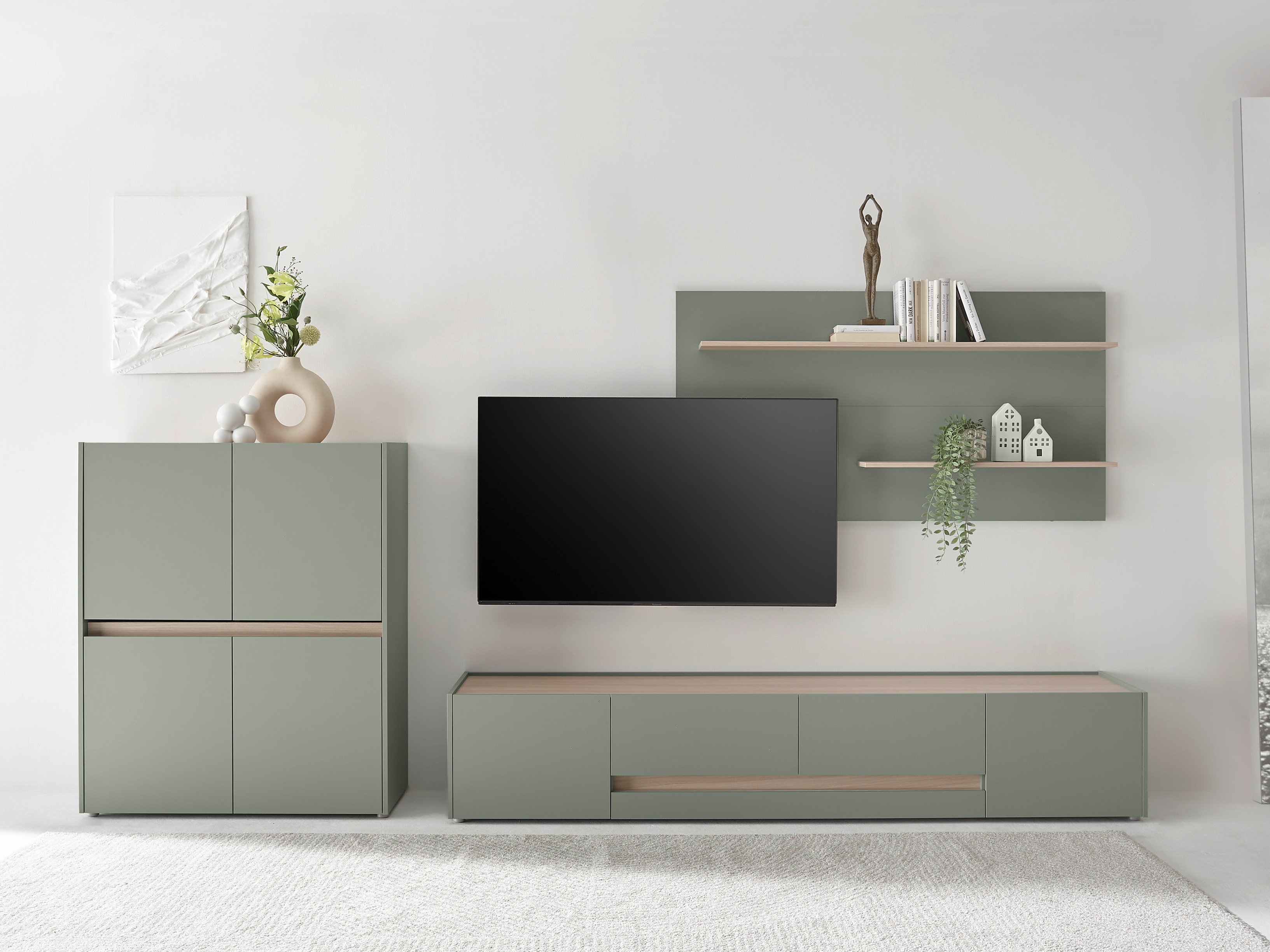 Komplet za dnevno sobo Elbsori 127 (Zelena + Hrast)