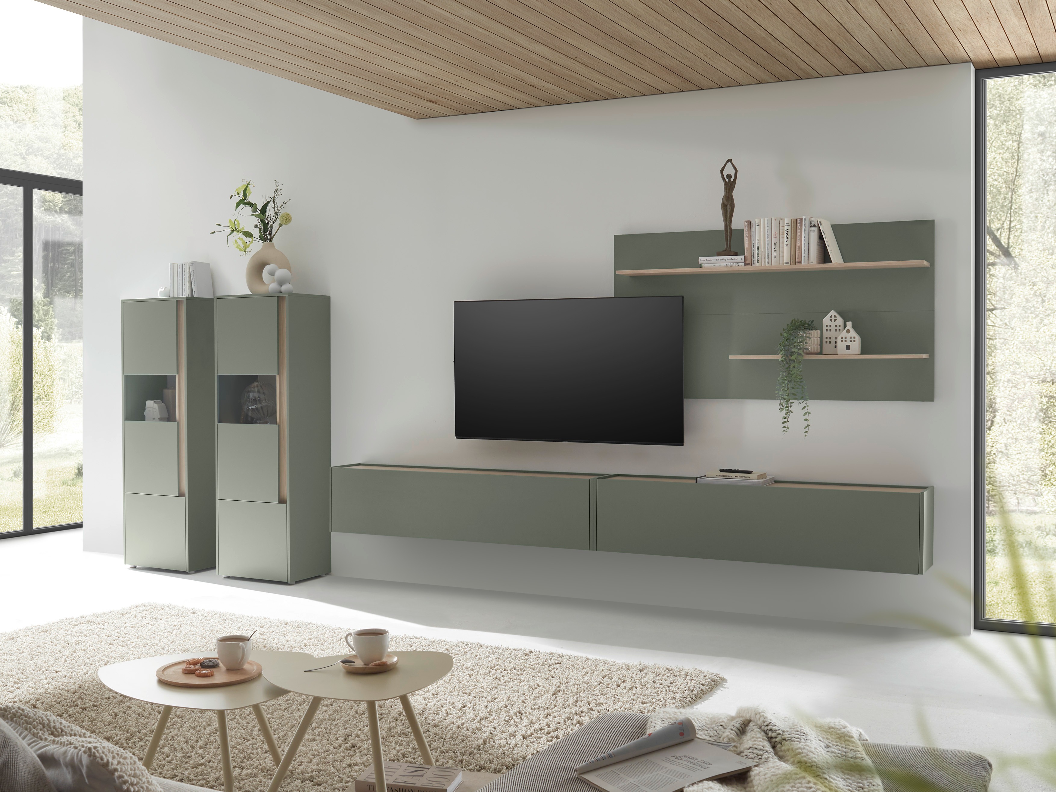 Komplet za dnevno sobo Elbsori 135 (Zelena + Hrast)