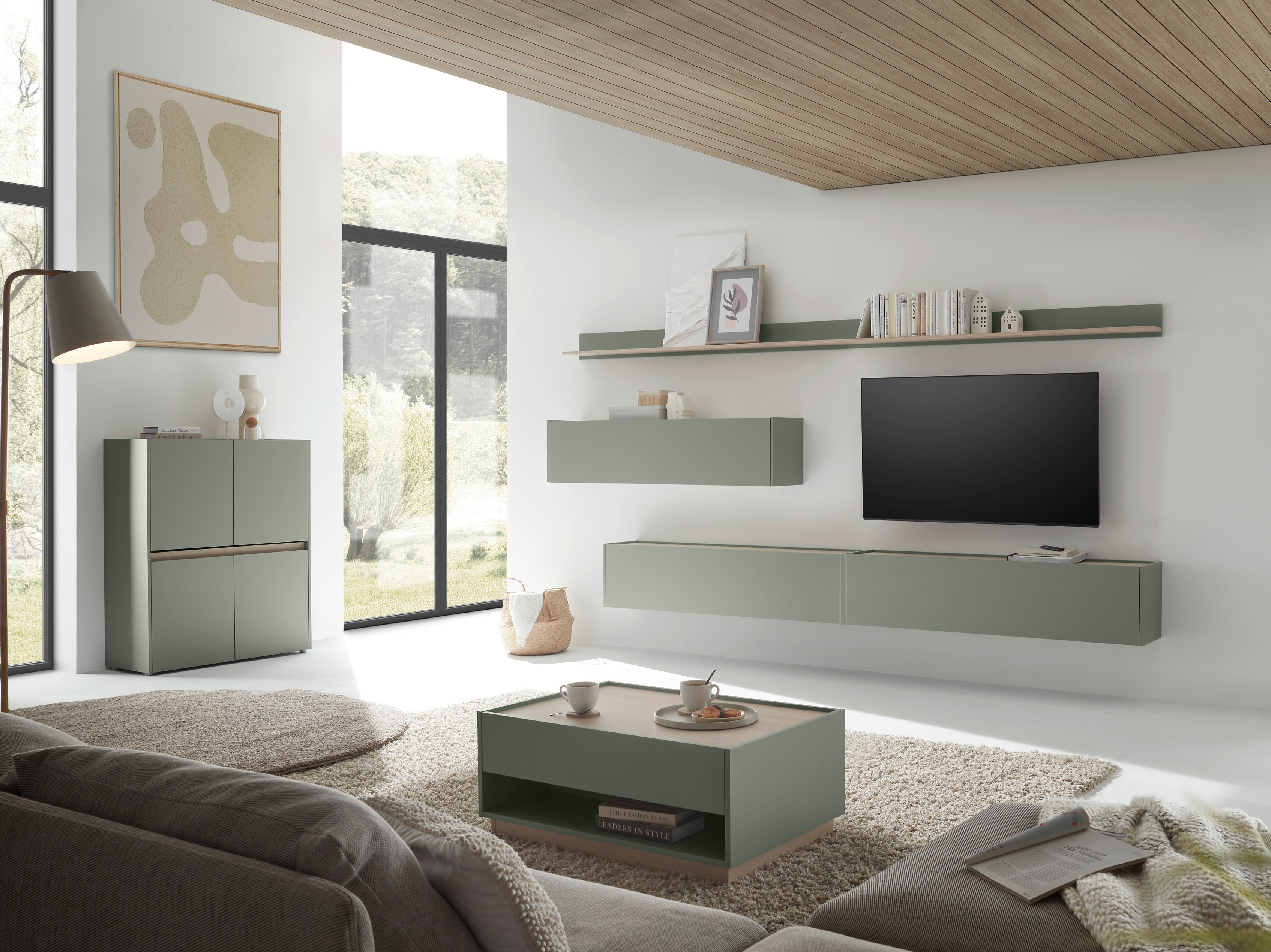 Komplet za dnevno sobo Elbsori 142 (Zelena + Hrast)