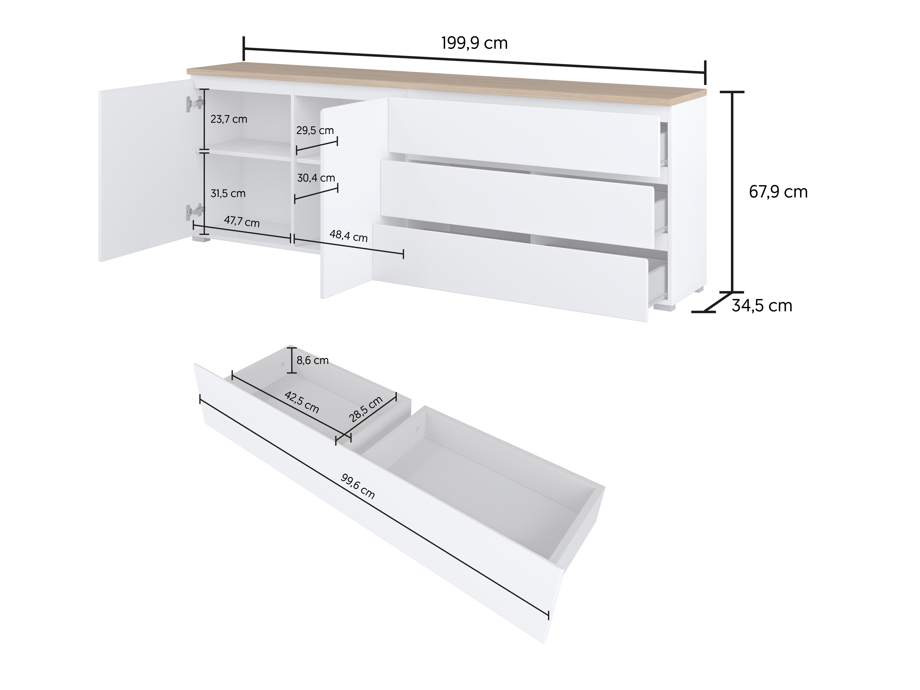 Komoda Baletu 107 (Bela + Hrast)