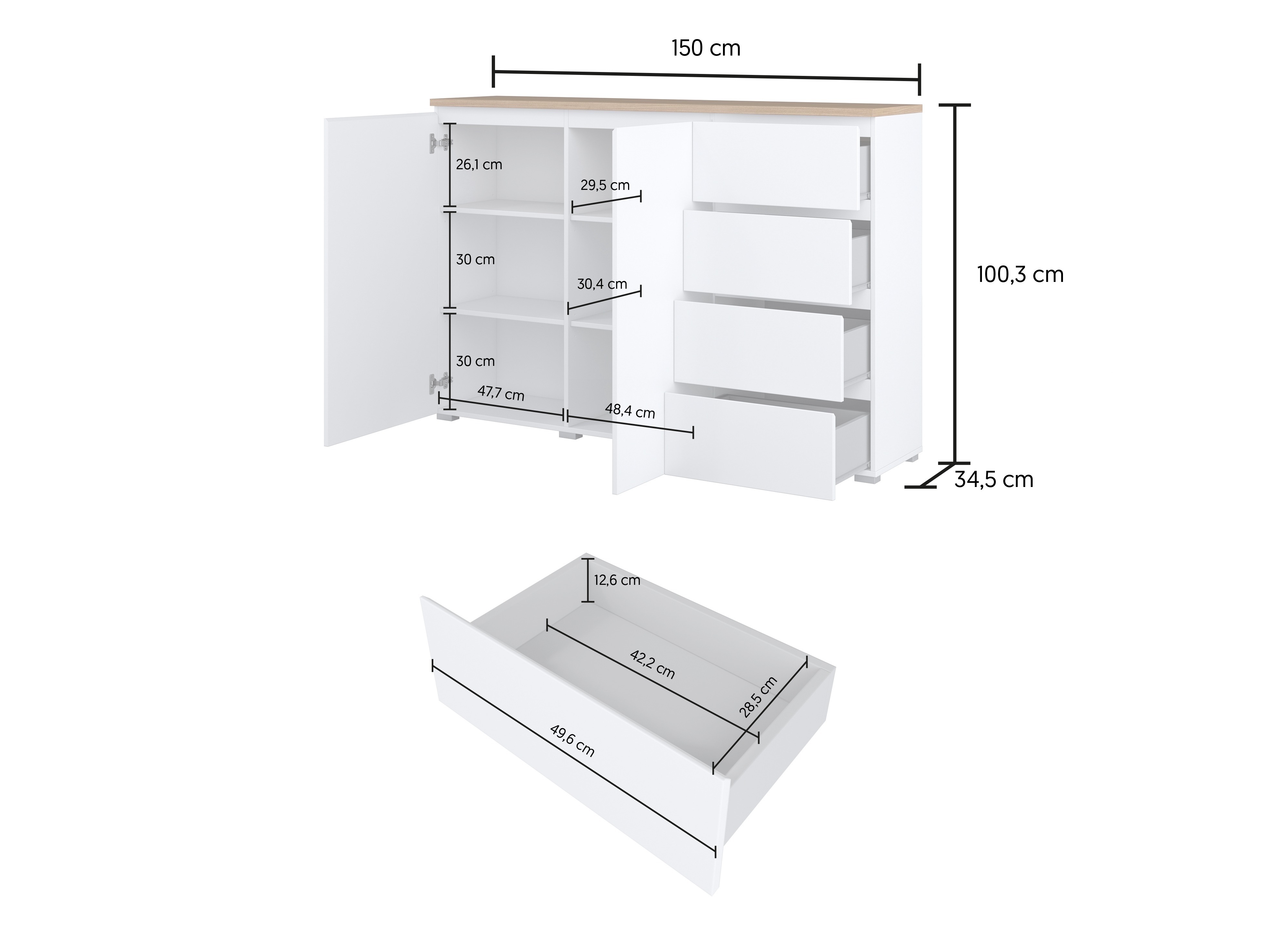 Komoda Baletu 109 (Bela + Hrast)