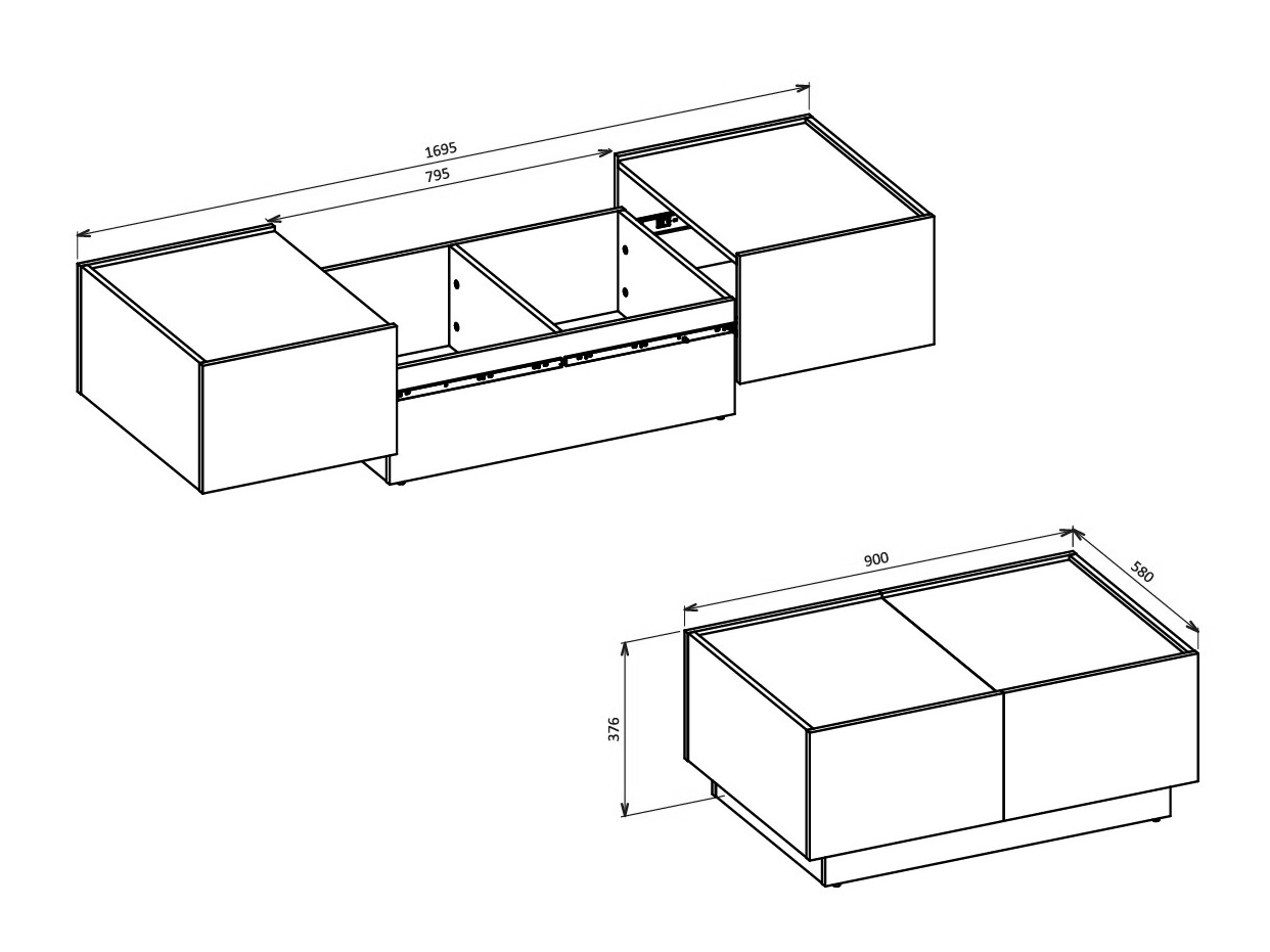 Raztegljiva klubska mizica Austin 380 (Kašmir + Črna)
