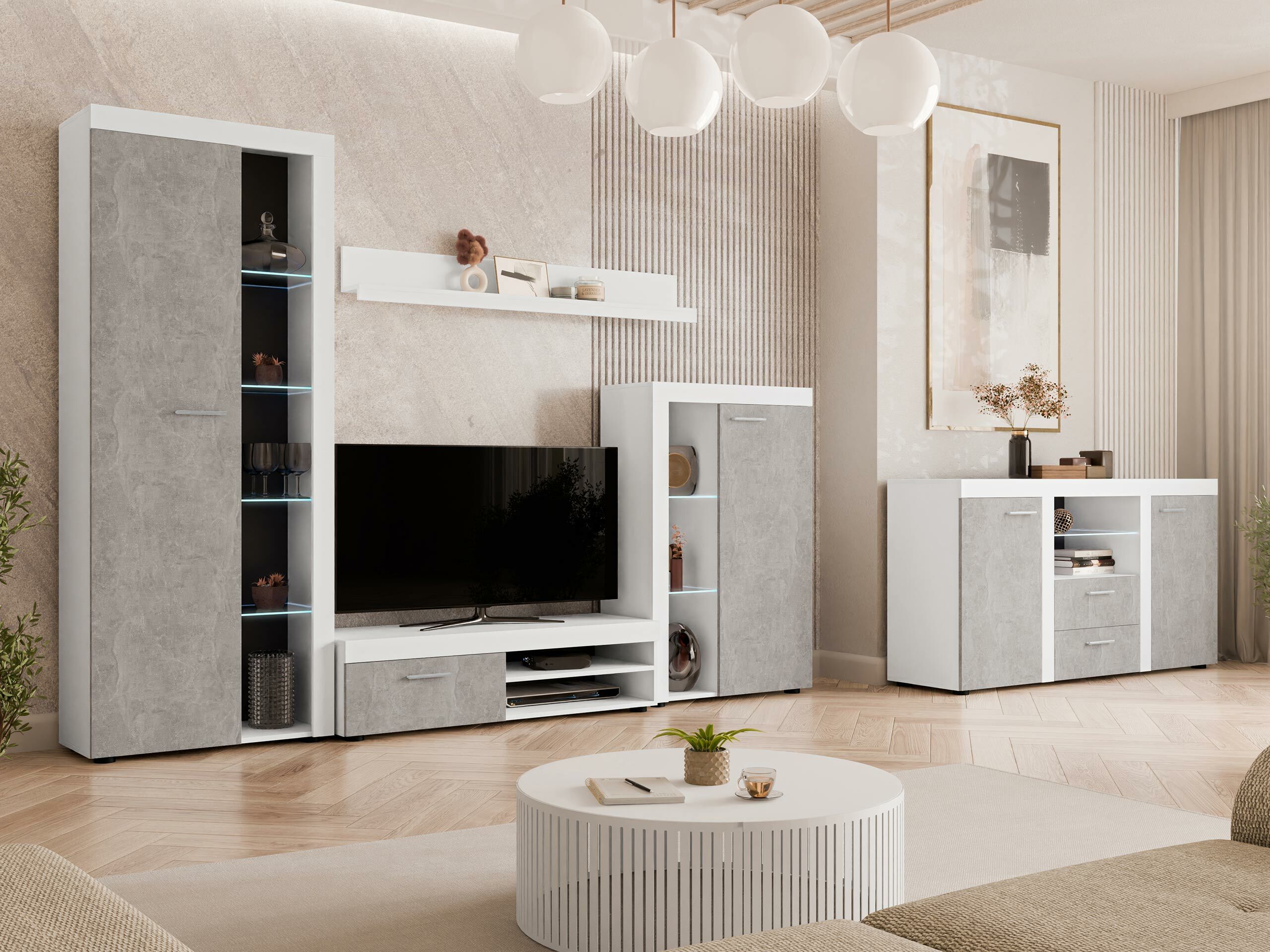 Komoda Univio (Bela + Beton)