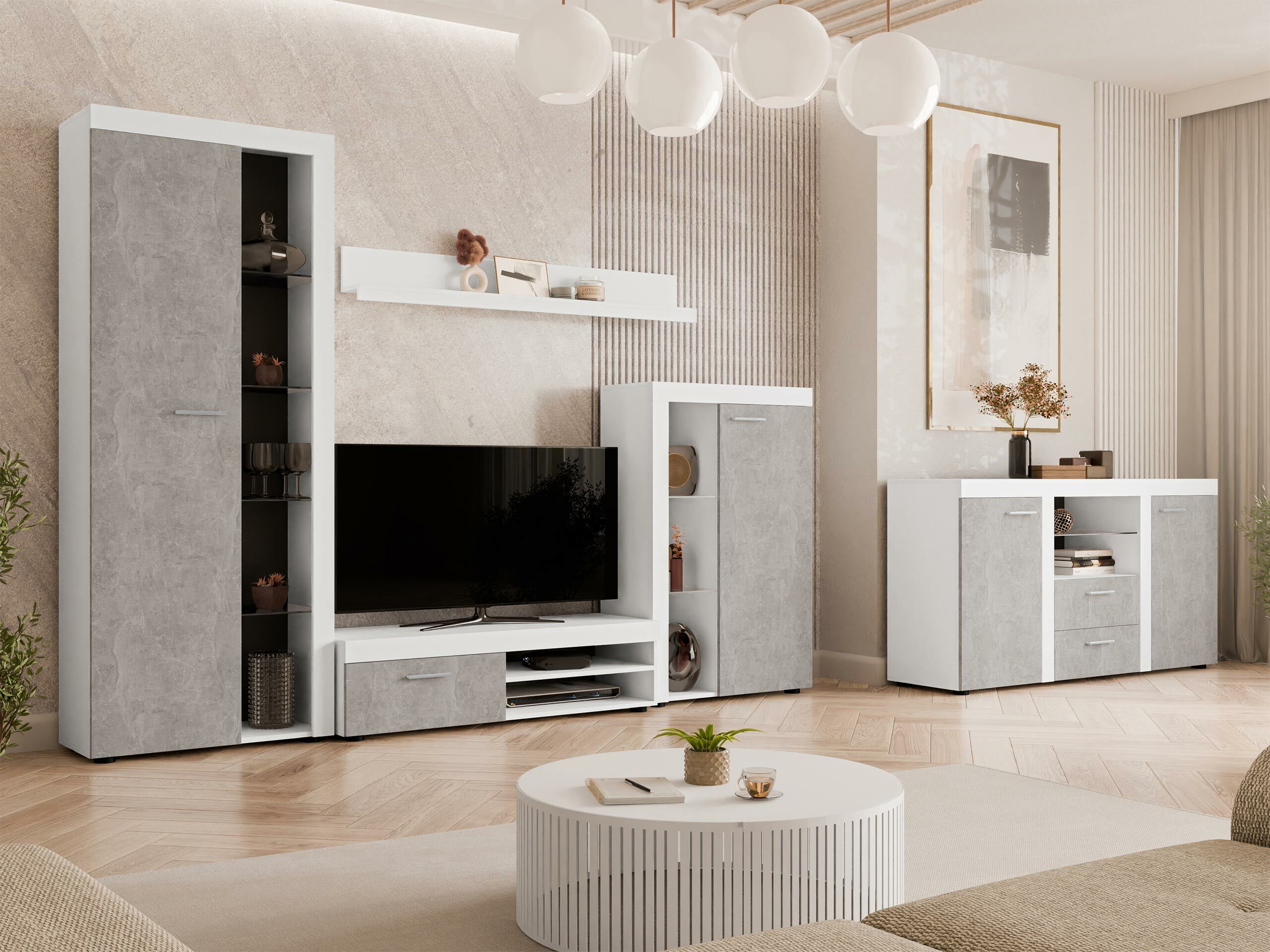 Komoda Univio (Bela + Beton)