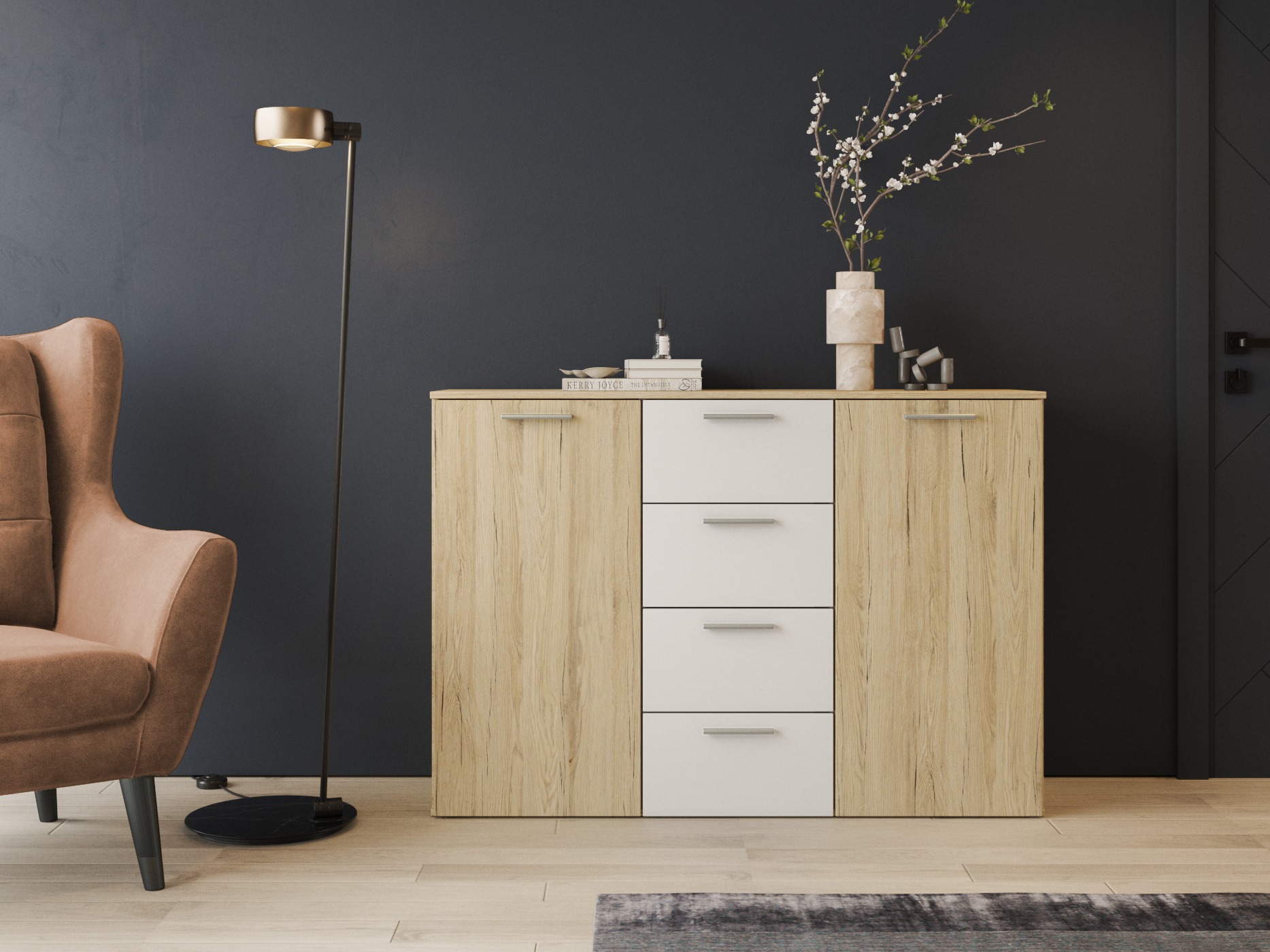 Komoda Melvele 101 (Hrast San Remo + Bela)