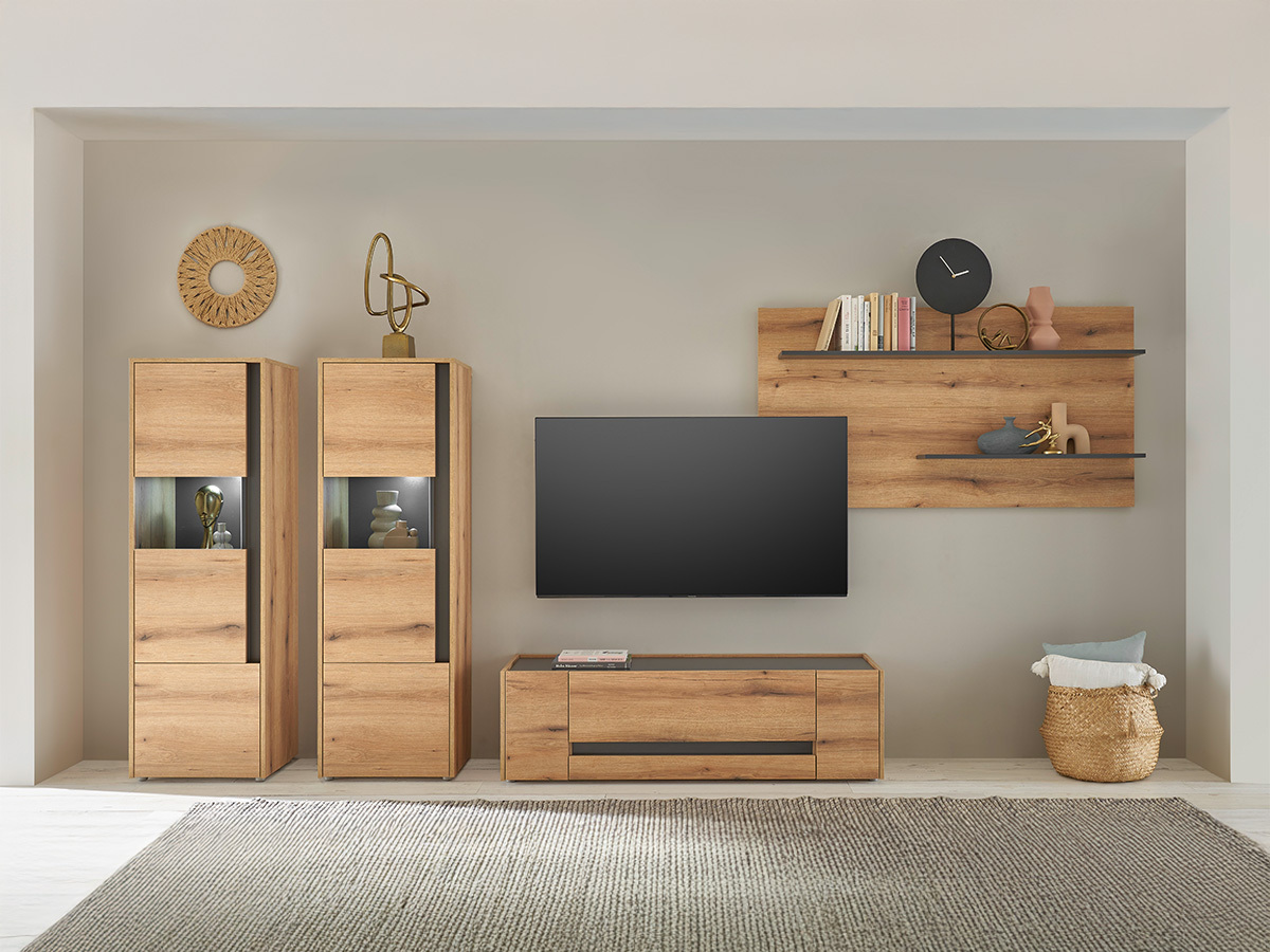 Komplet za dnevno sobo Elbsori 128 (Hrast + Antracit)