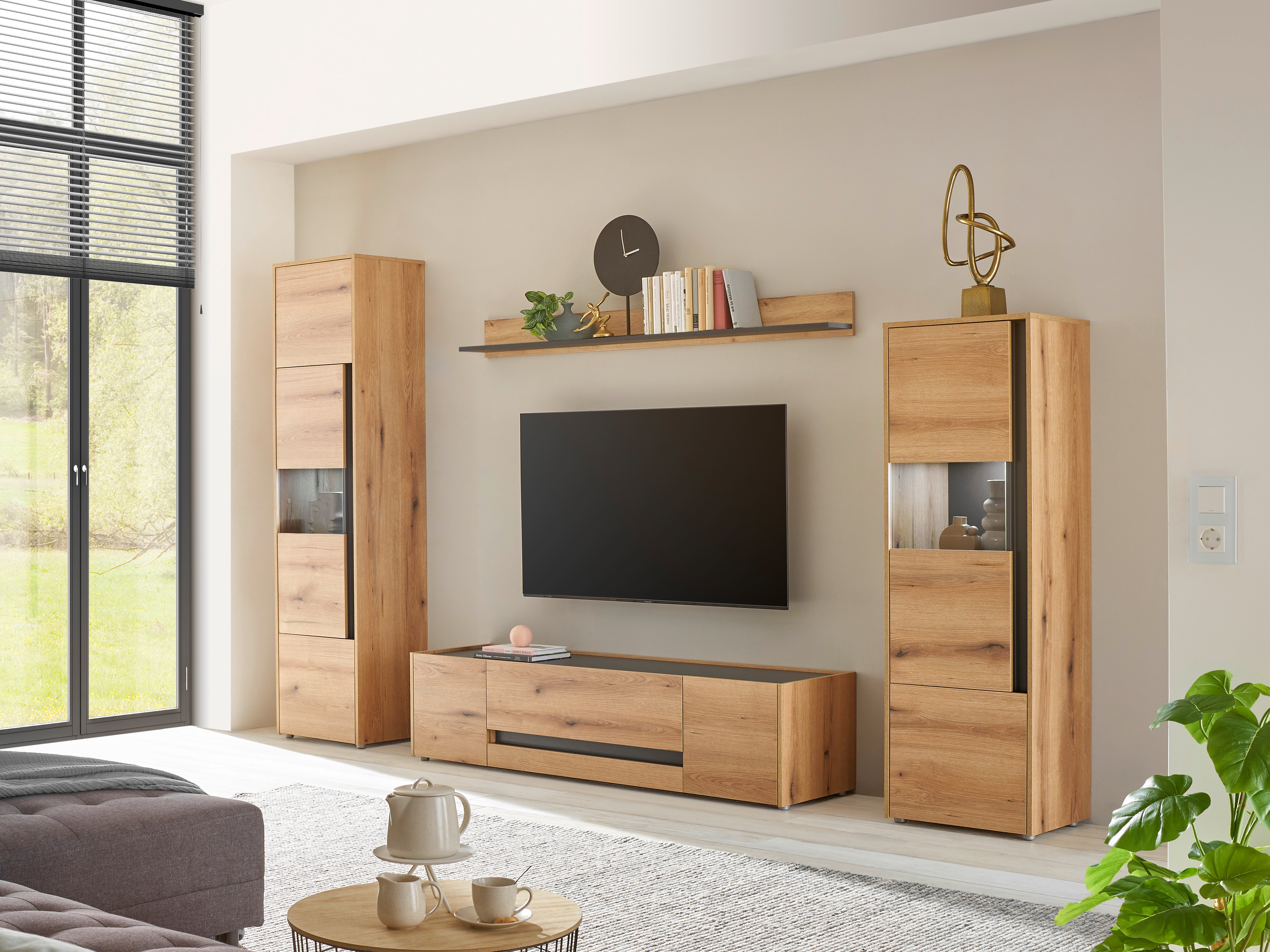 Komplet za dnevno sobo Elbsori 130 (Hrast + Antracit)