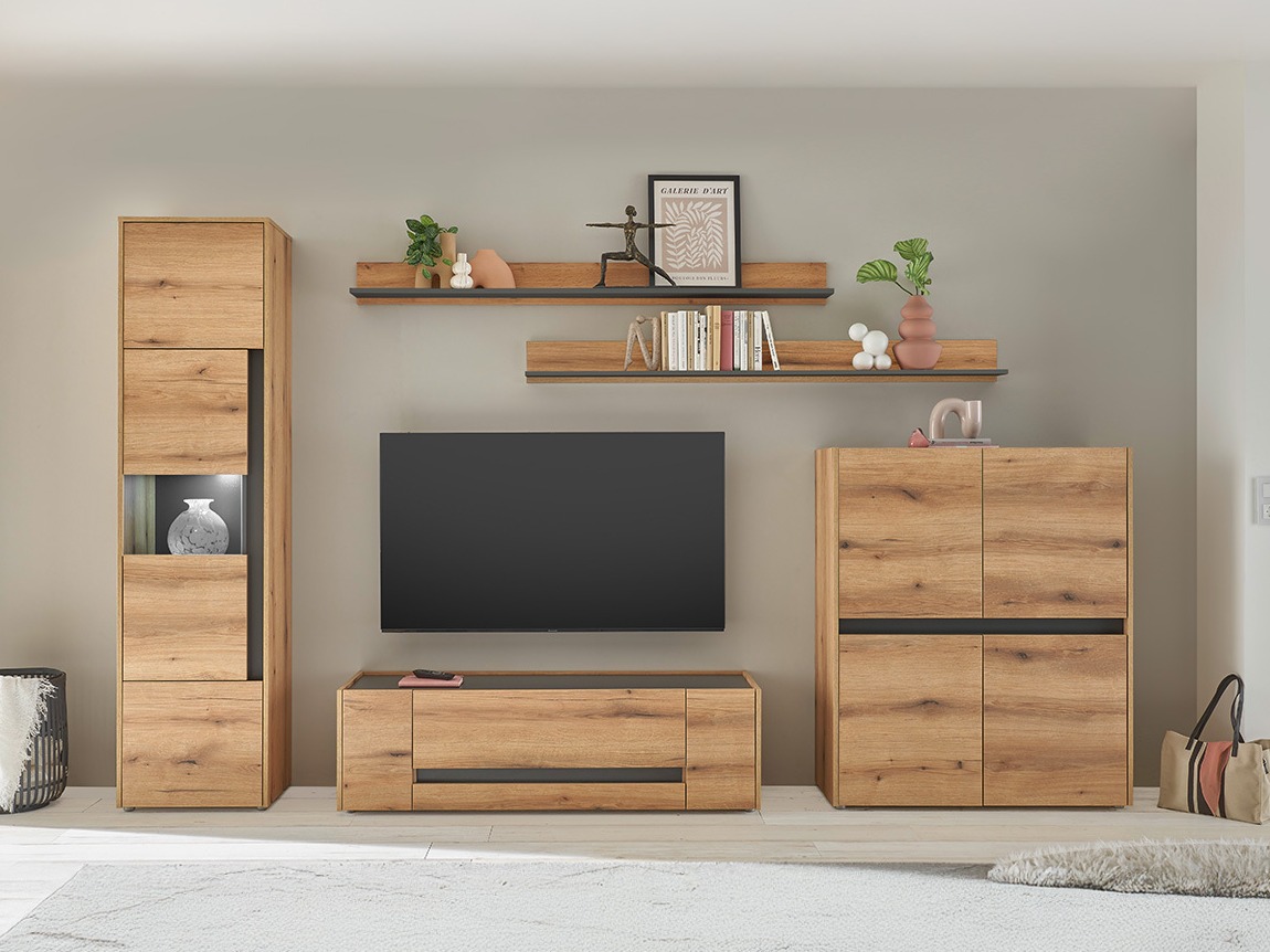 Komplet za dnevno sobo Elbsori 131 (Hrast + Antracit)