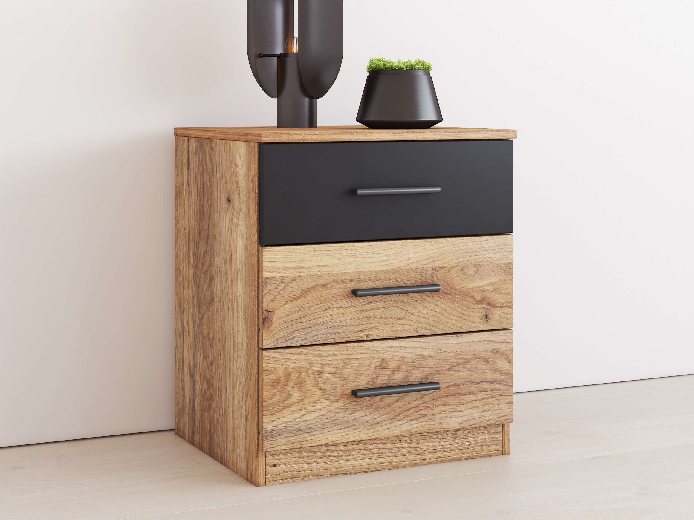 Nočna omarica Melvele 100 (Hrast + Črna)