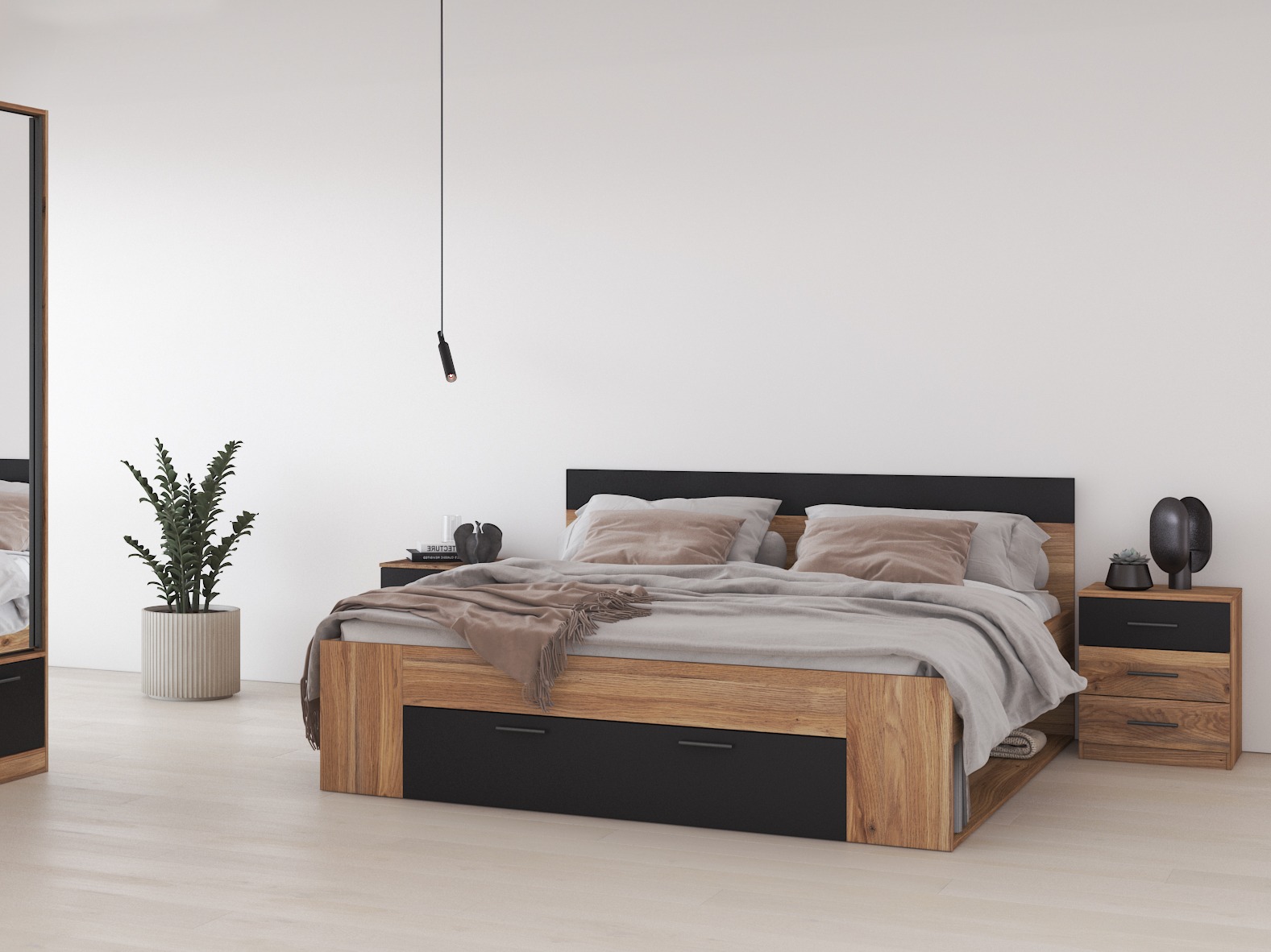 Nočna omarica Melvele 100 (Hrast + Črna)