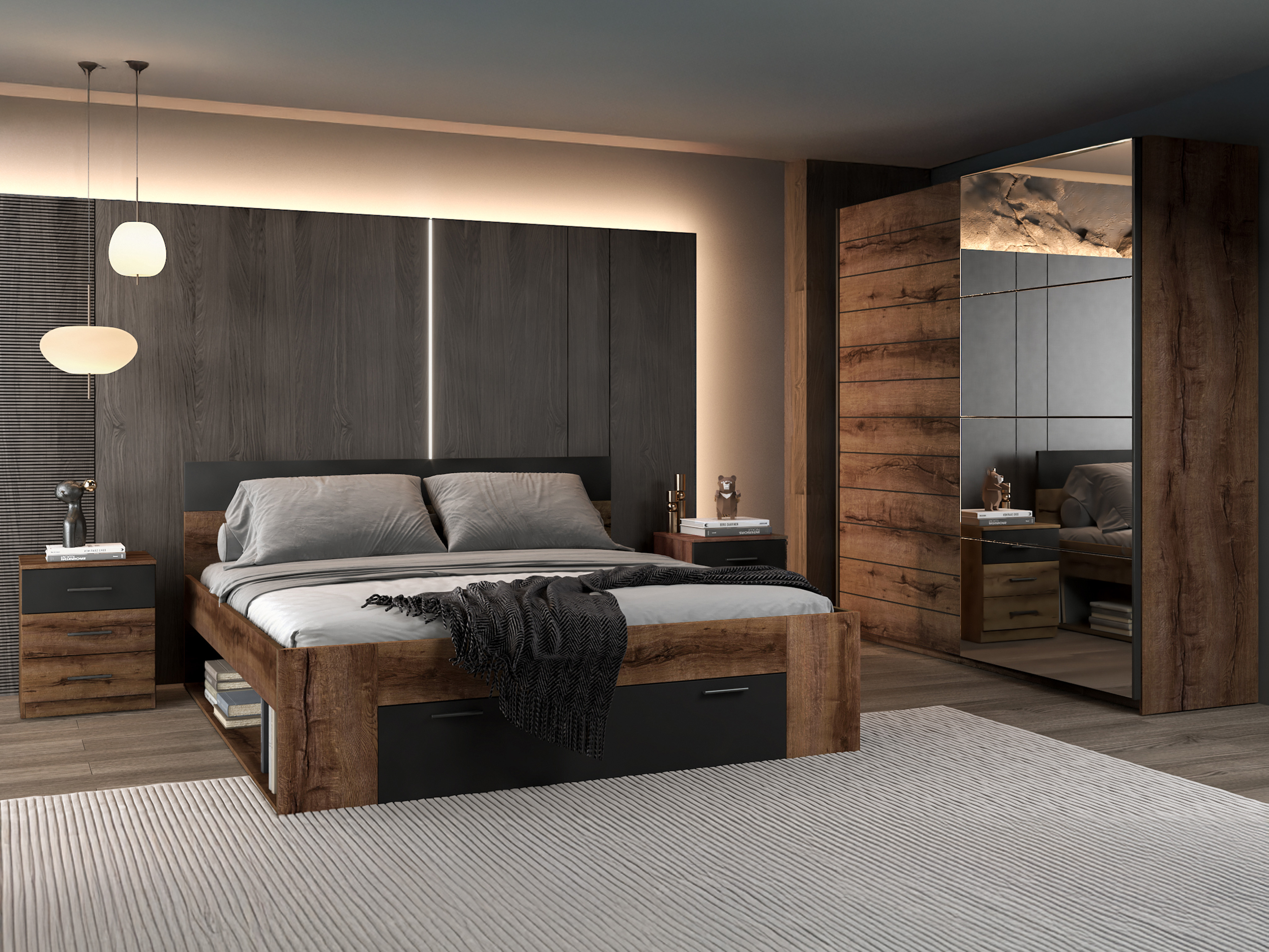 Nočna omarica Melvele 100 (Monastery hrast + Črna)