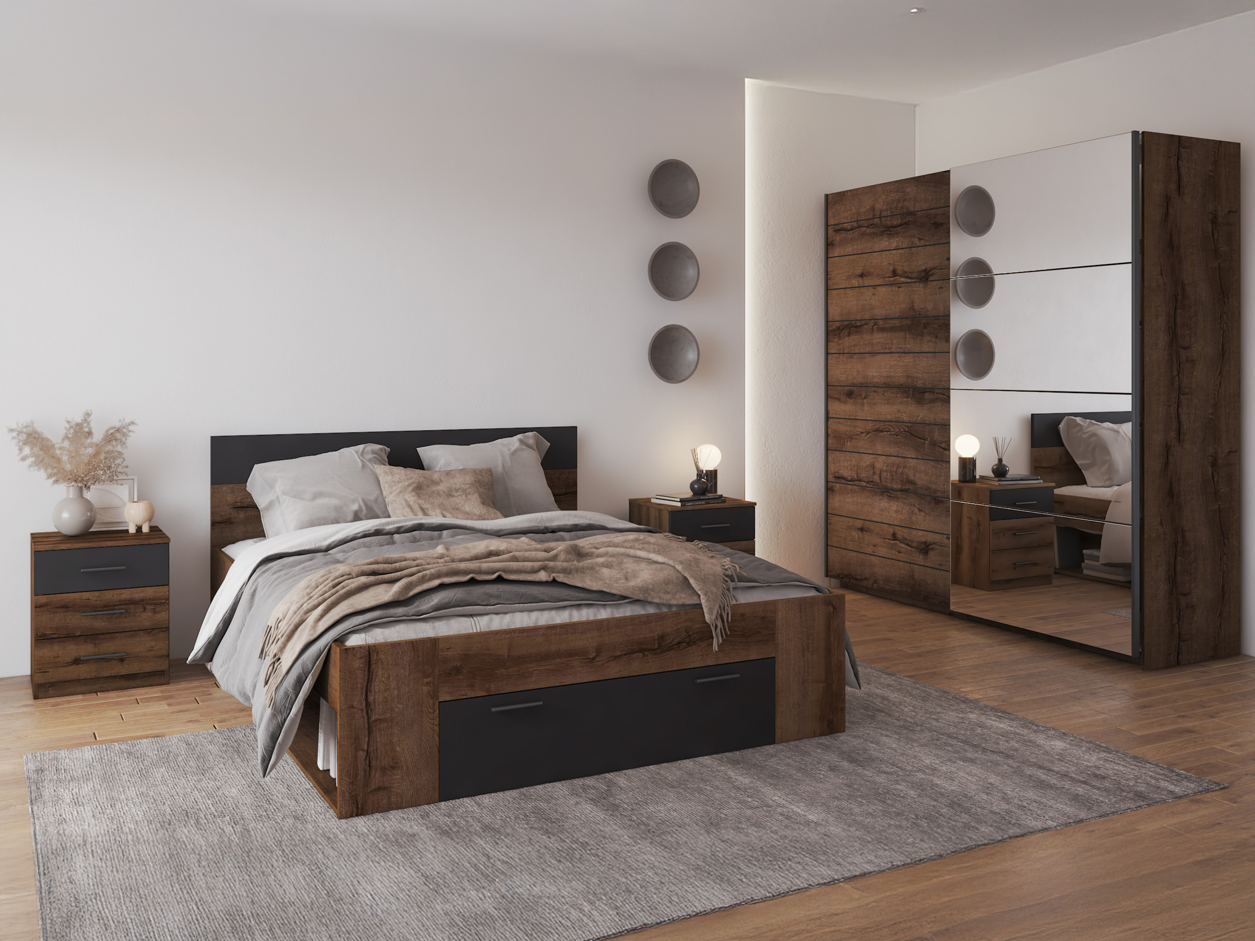 Nočna omarica Melvele 100 (Monastery hrast + Črna)