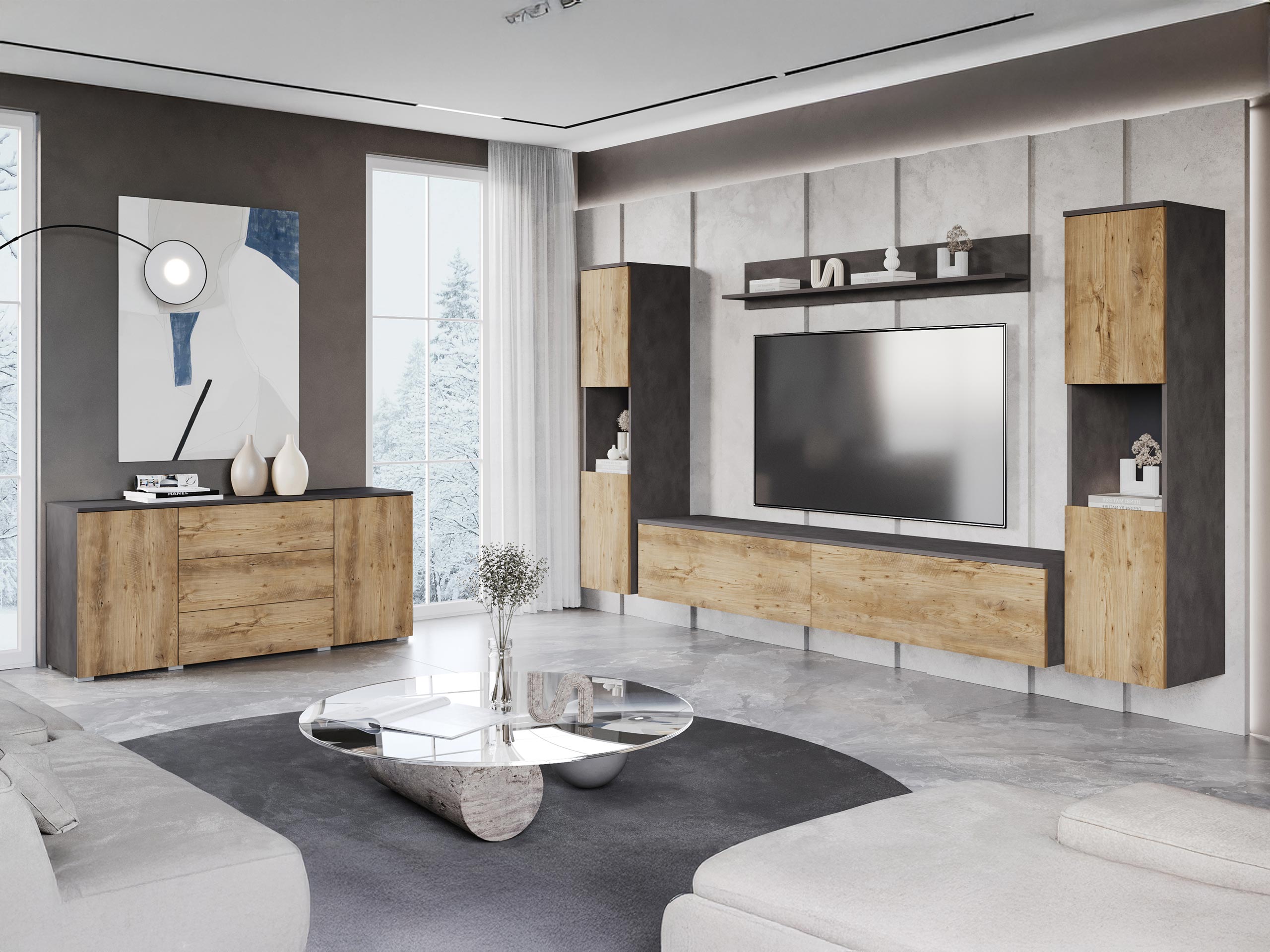 Dnevni prostor Sarasota 133 (Matera siva + Kostanj)