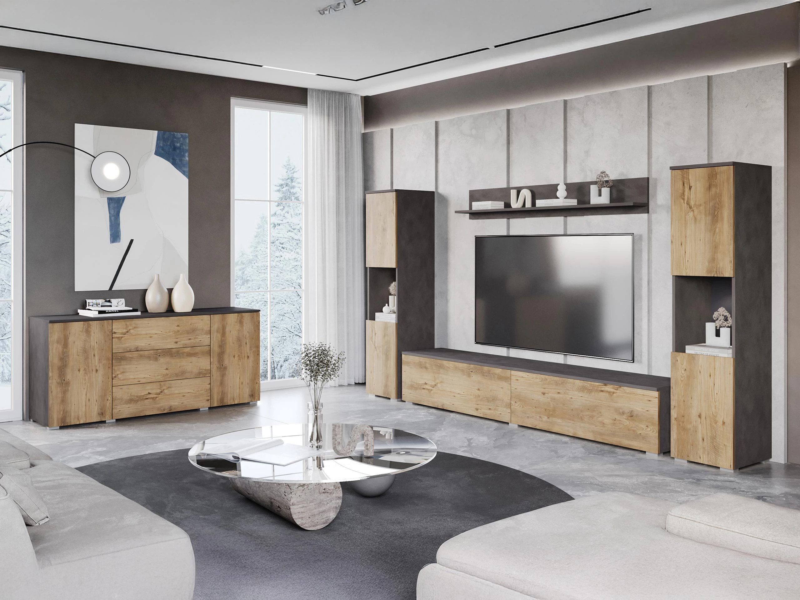 Dnevni prostor Sarasota 133 (Matera siva + Kostanj)