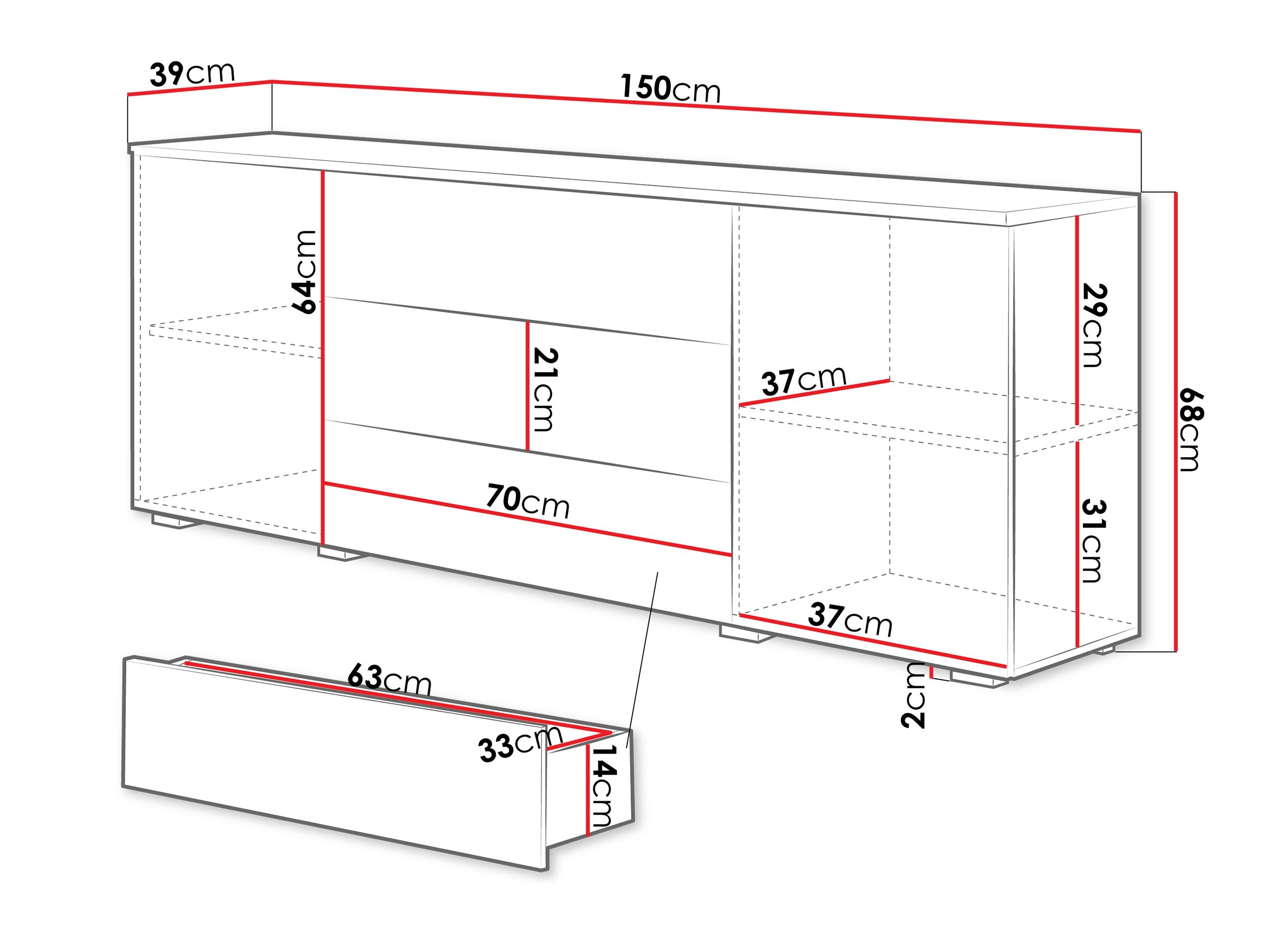 Komoda Sarasota 129 (Matera siva + Kostanj)