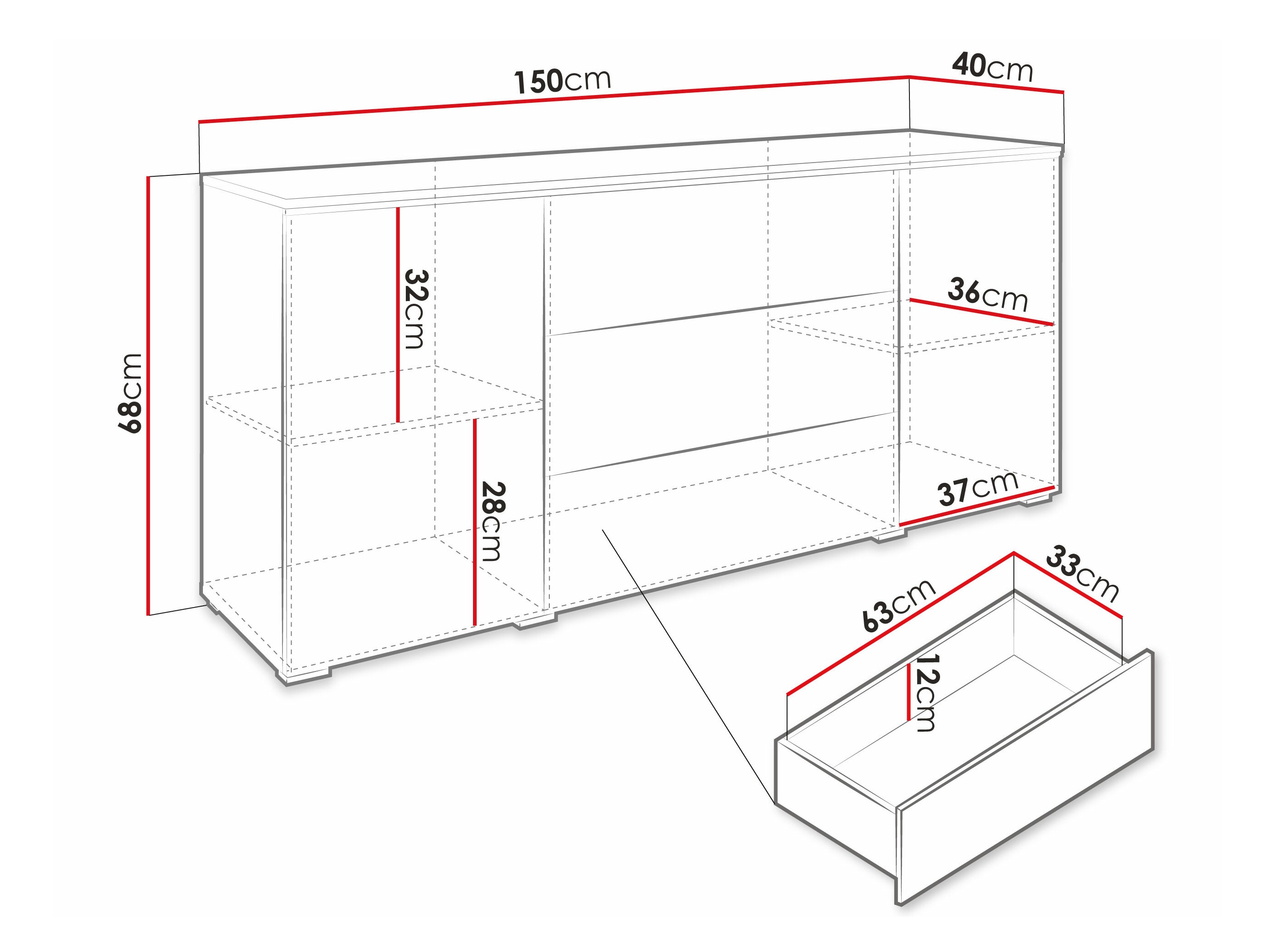 Komoda Sarasota 142 (Beton + Sijaj bela)