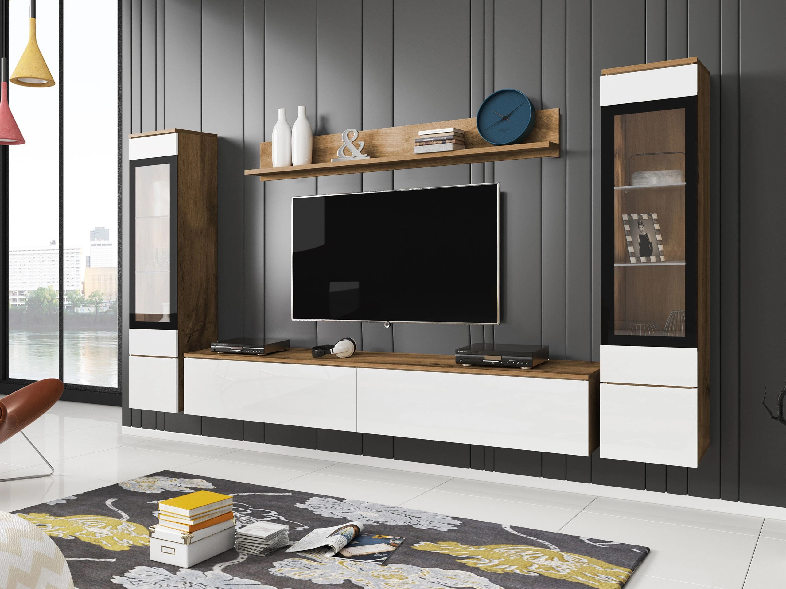 Komplet za dnevno sobo Sarasota 126 (Wotan hrast + Sijaj bela)