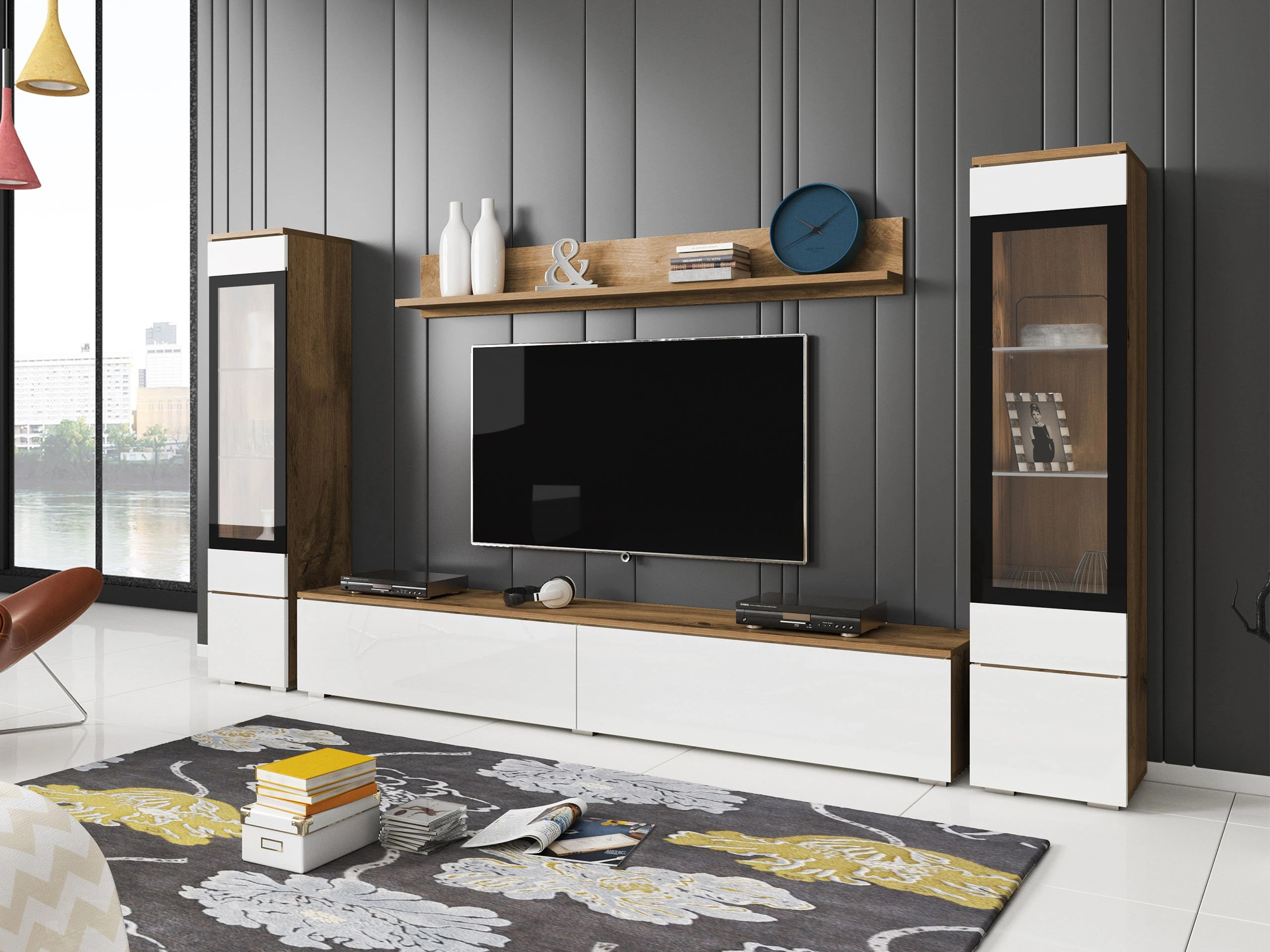 Komplet za dnevno sobo Sarasota 126 (Wotan hrast + Sijaj bela)