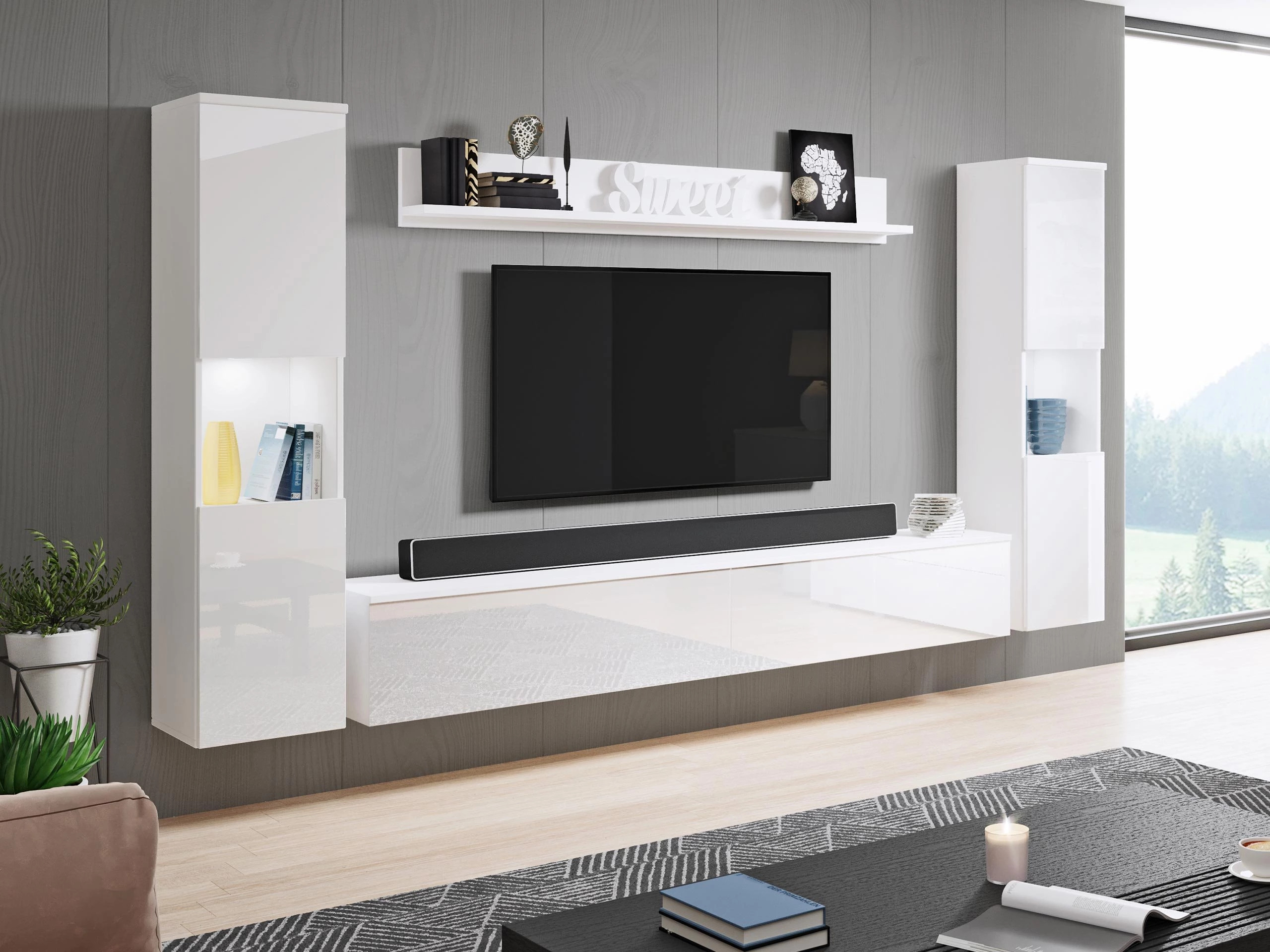 Komplet za dnevno sobo Sarasota 131 (Bela + Sijaj bela)