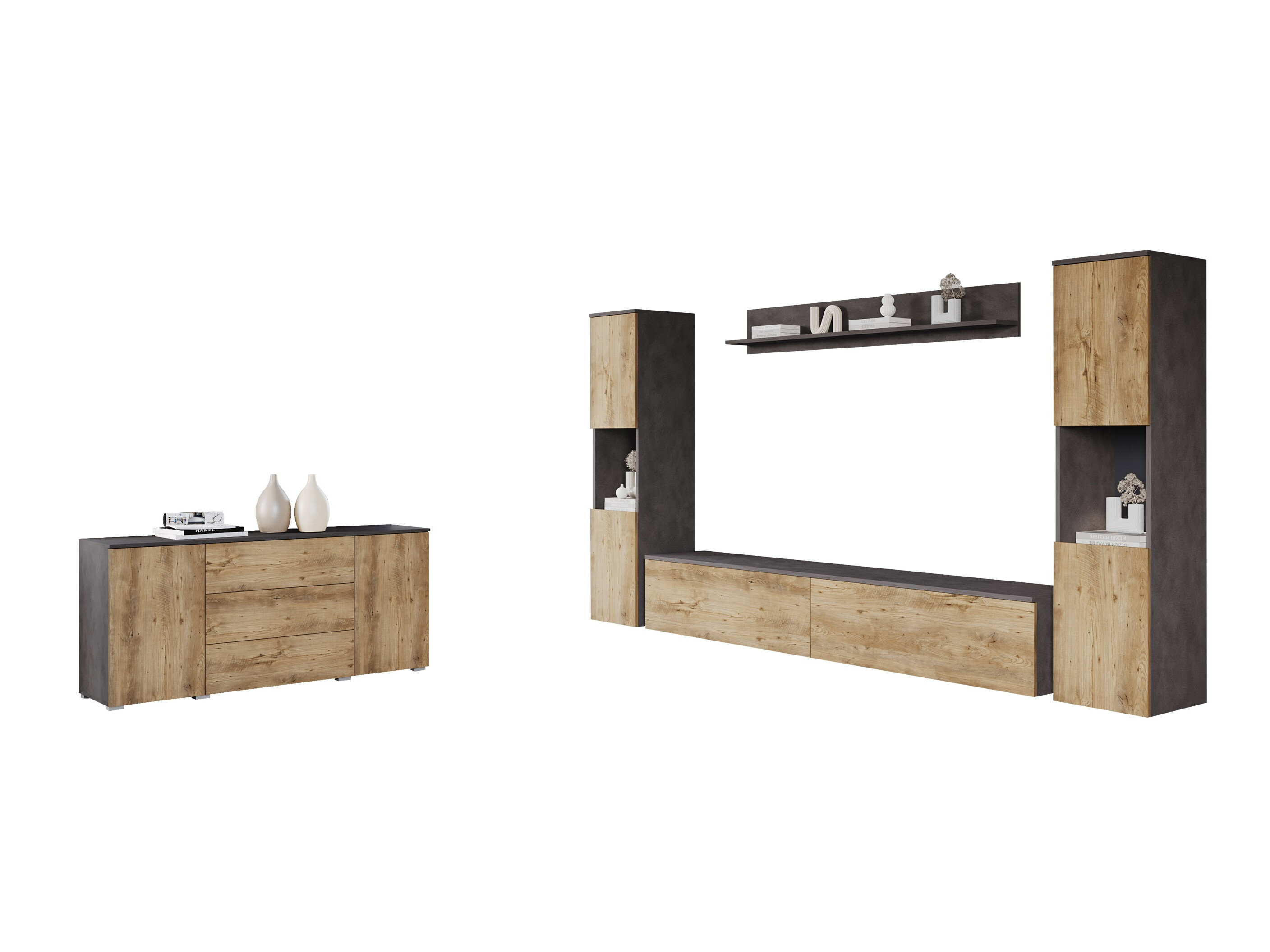 Komplet za dnevno sobo Sarasota 133 (Matera siva + Kostanj)