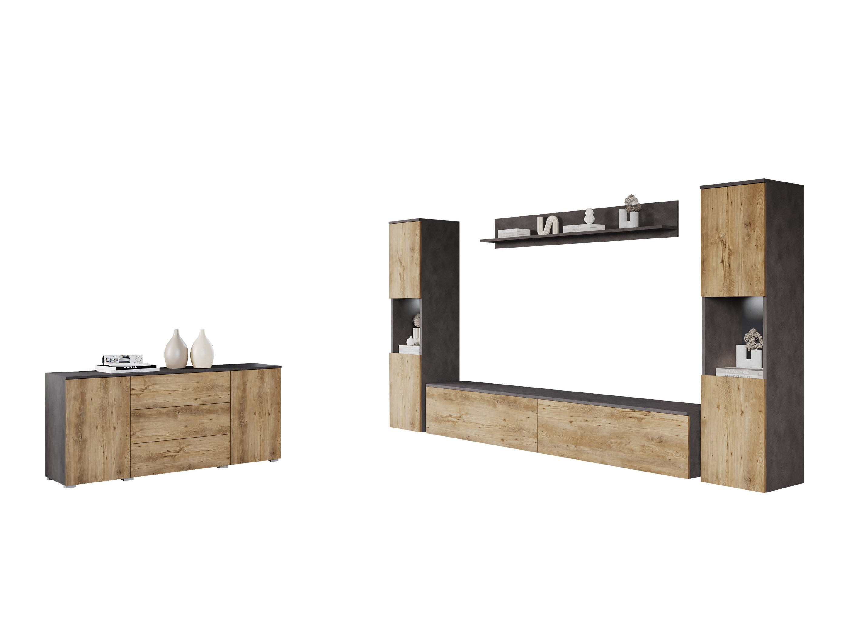 Komplet za dnevno sobo Sarasota 133 (Matera siva + Kostanj)