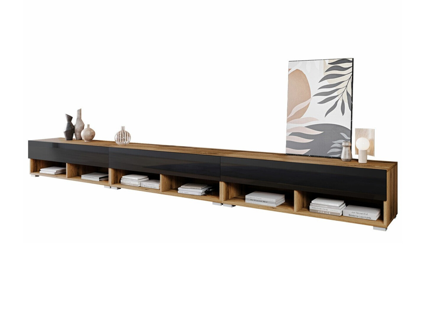 TV-omarica Sarasota 144 (Wotan hrast + Sijaj črna)