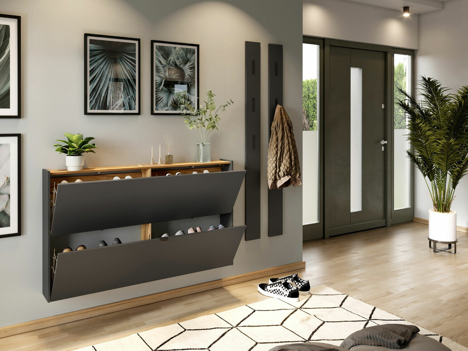 Komplet za predsobo Cirsale 109 (Grafit + Navarra hrast)