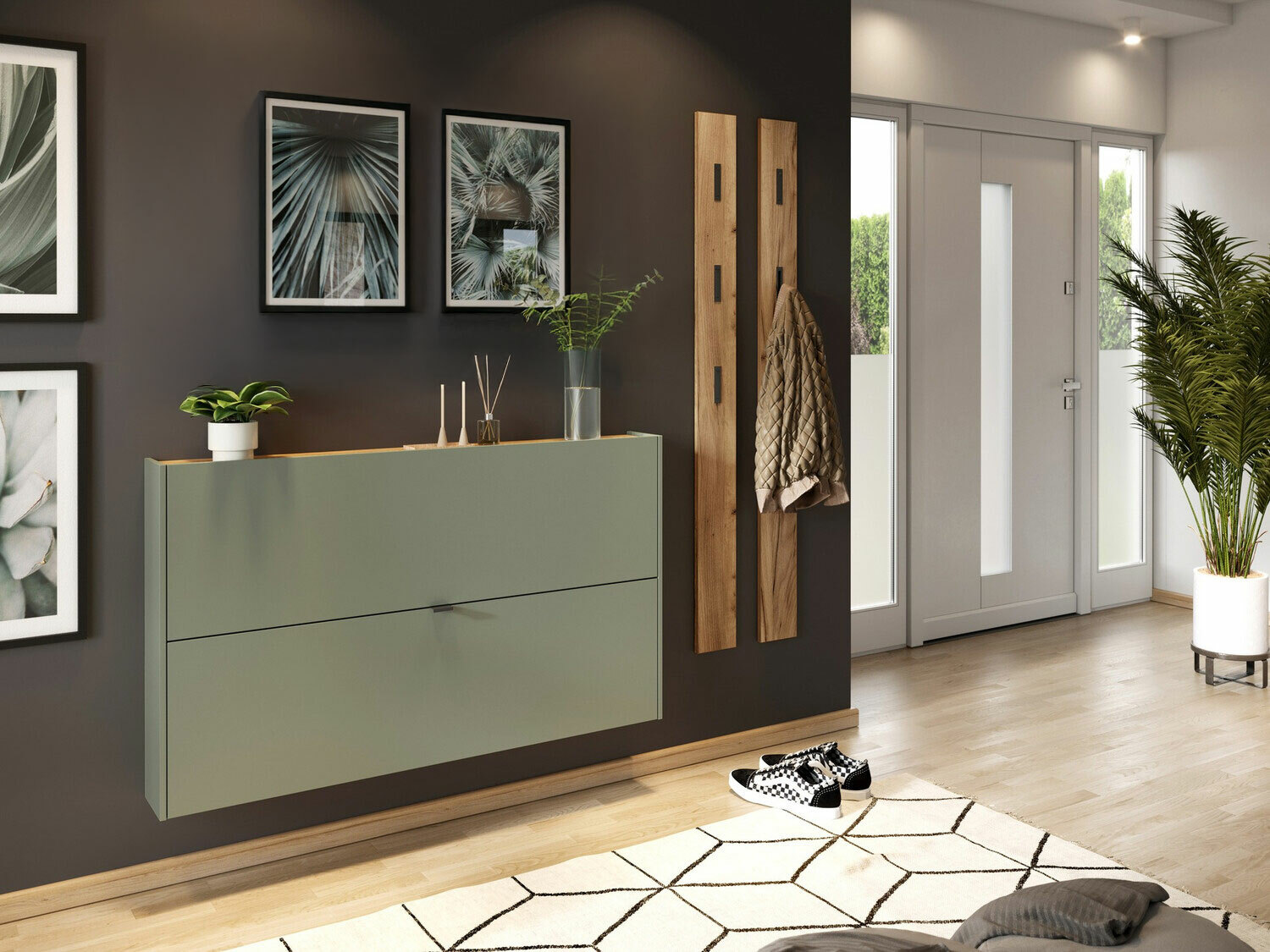 Komplet za predsobo Cirsale 109 (Prašno zelena + Navarra hrast)