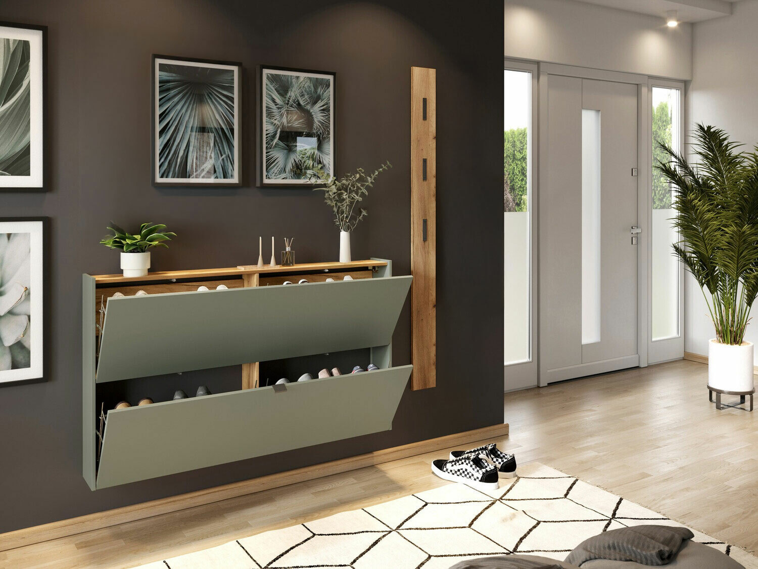 Komplet za predsobo Cirsale 109 (Prašno zelena + Navarra hrast)