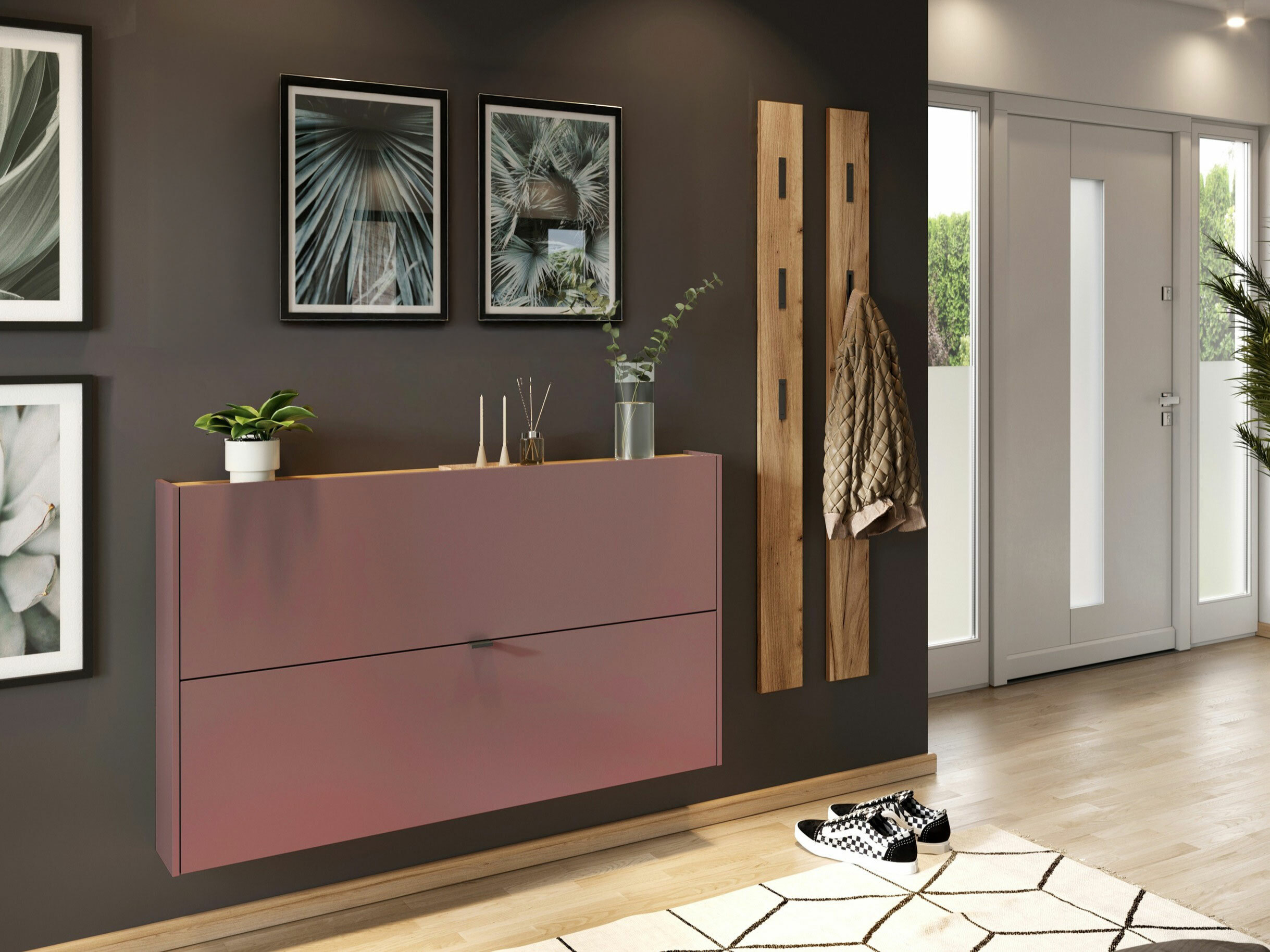 Komplet za predsobo Cirsale 109 (Umazano roza + Navarra hrast)