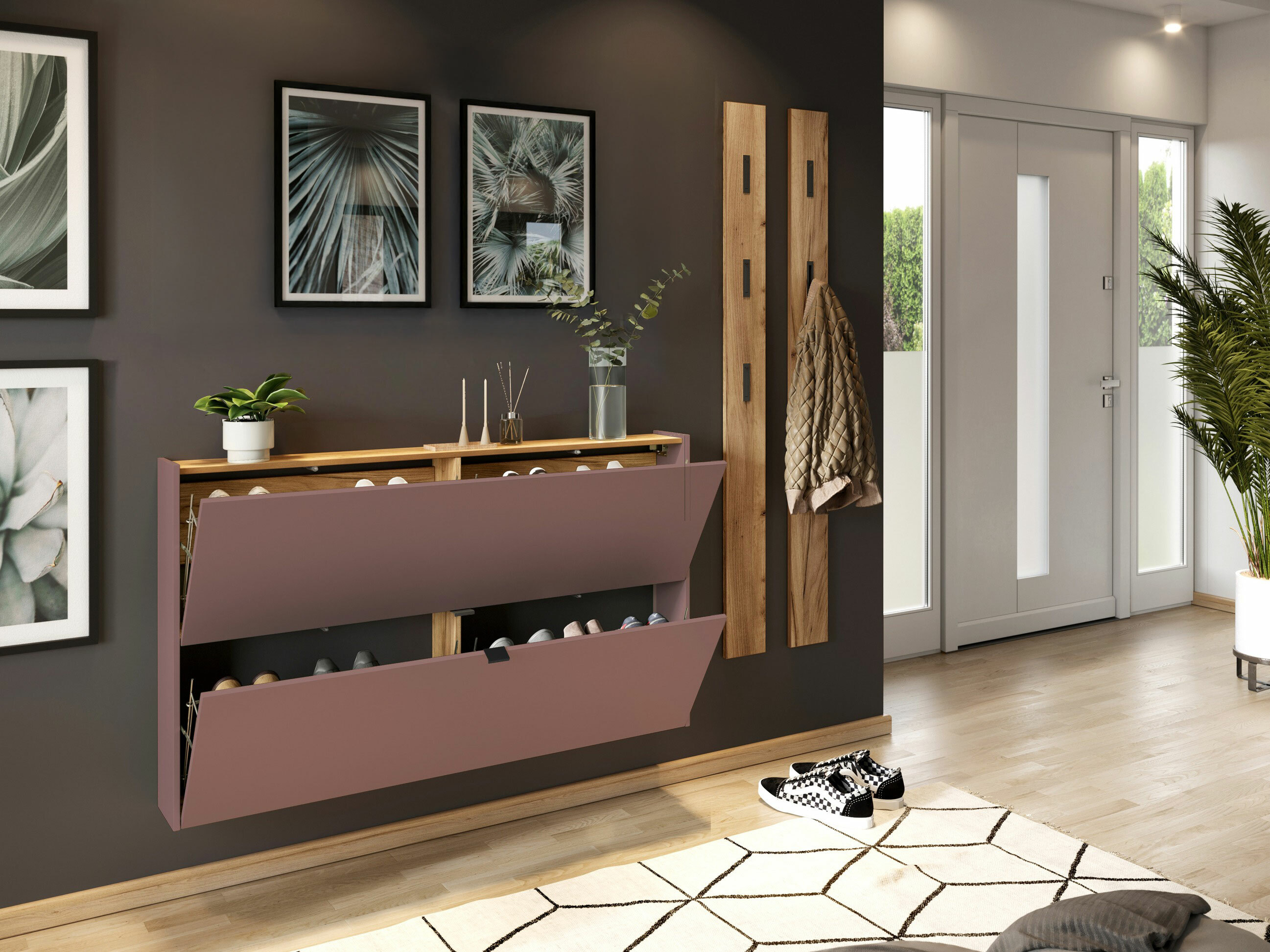 Komplet za predsobo Cirsale 109 (Umazano roza + Navarra hrast)