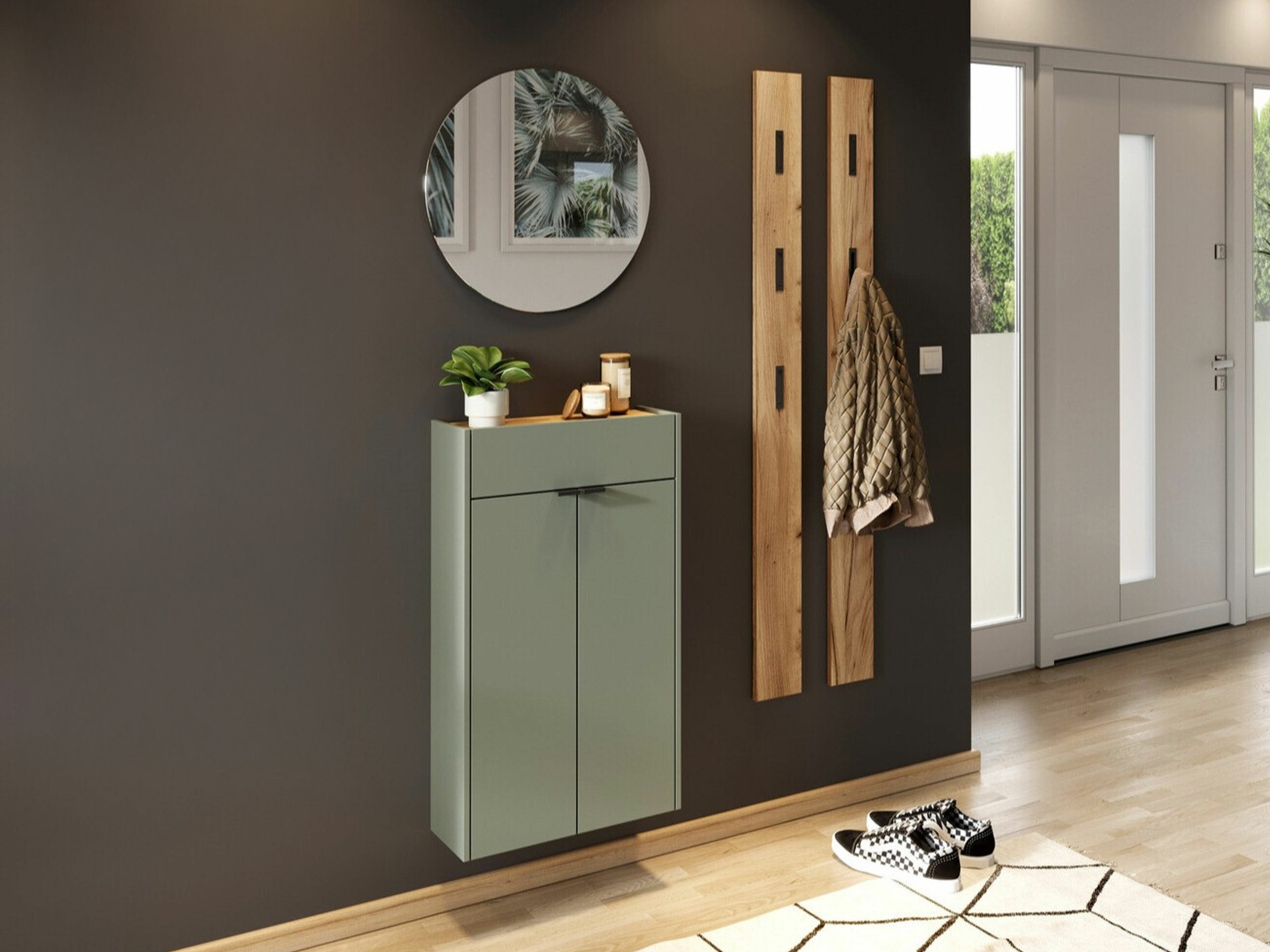 Komplet za predsobo Cirsale 104 (Prašno zelena + Navarra hrast)