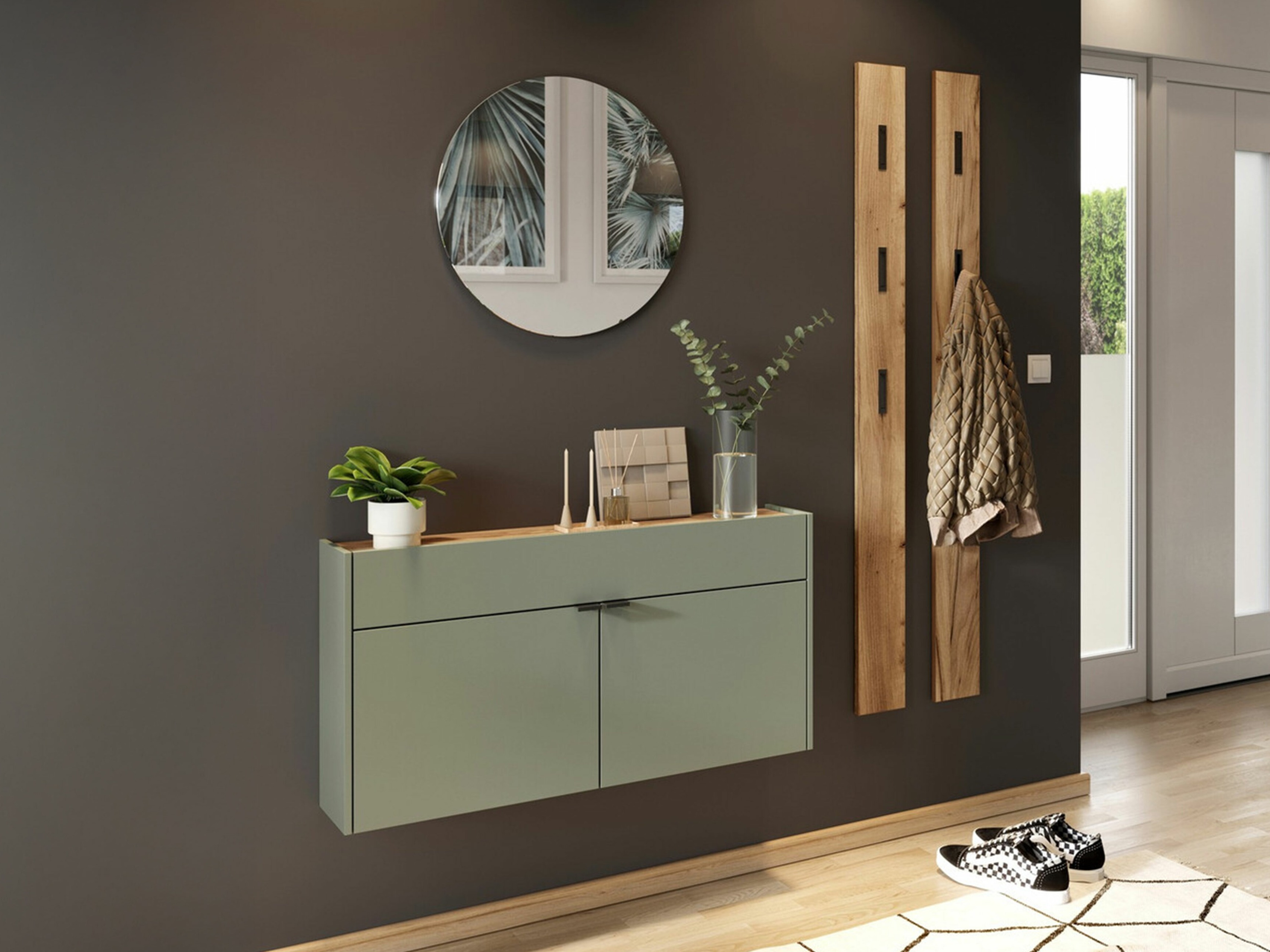 Komplet za predsobo Cirsale 106 (Prašno zelena + Navarra hrast)