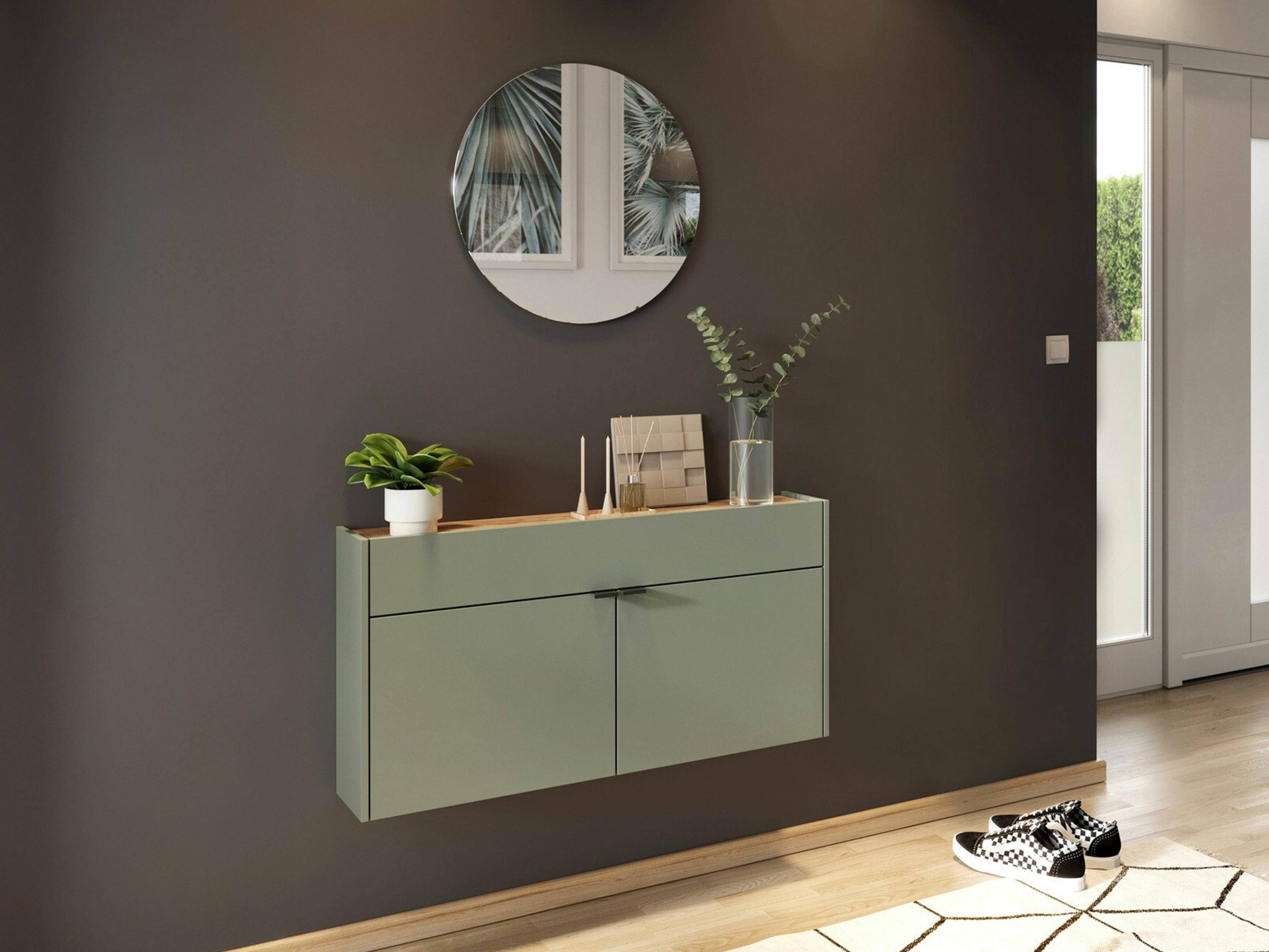 Komplet za predsobo Cirsale 106 (Prašno zelena + Navarra hrast)