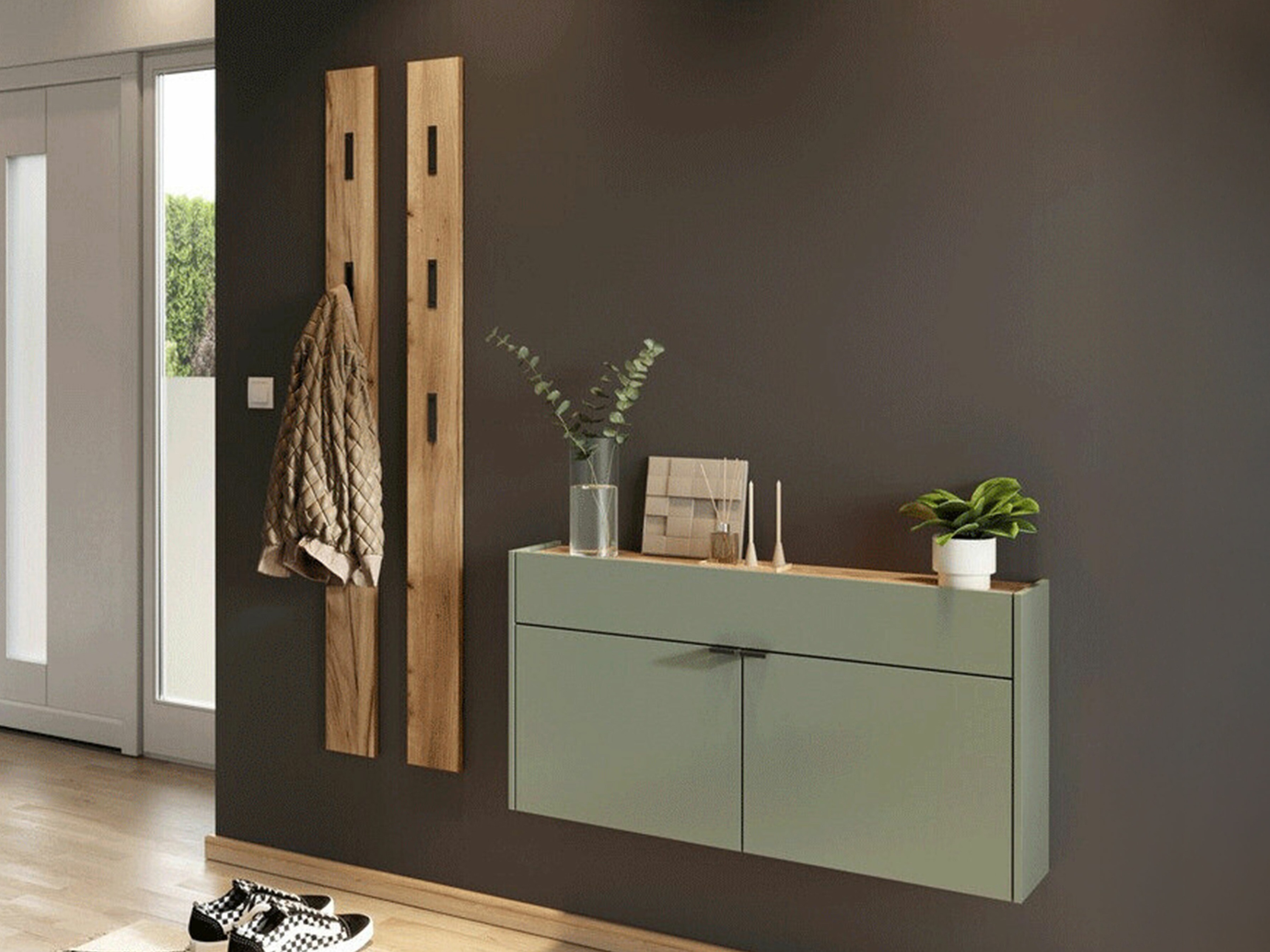 Komplet za predsobo Cirsale 107 (Prašno zelena + Navarra hrast)