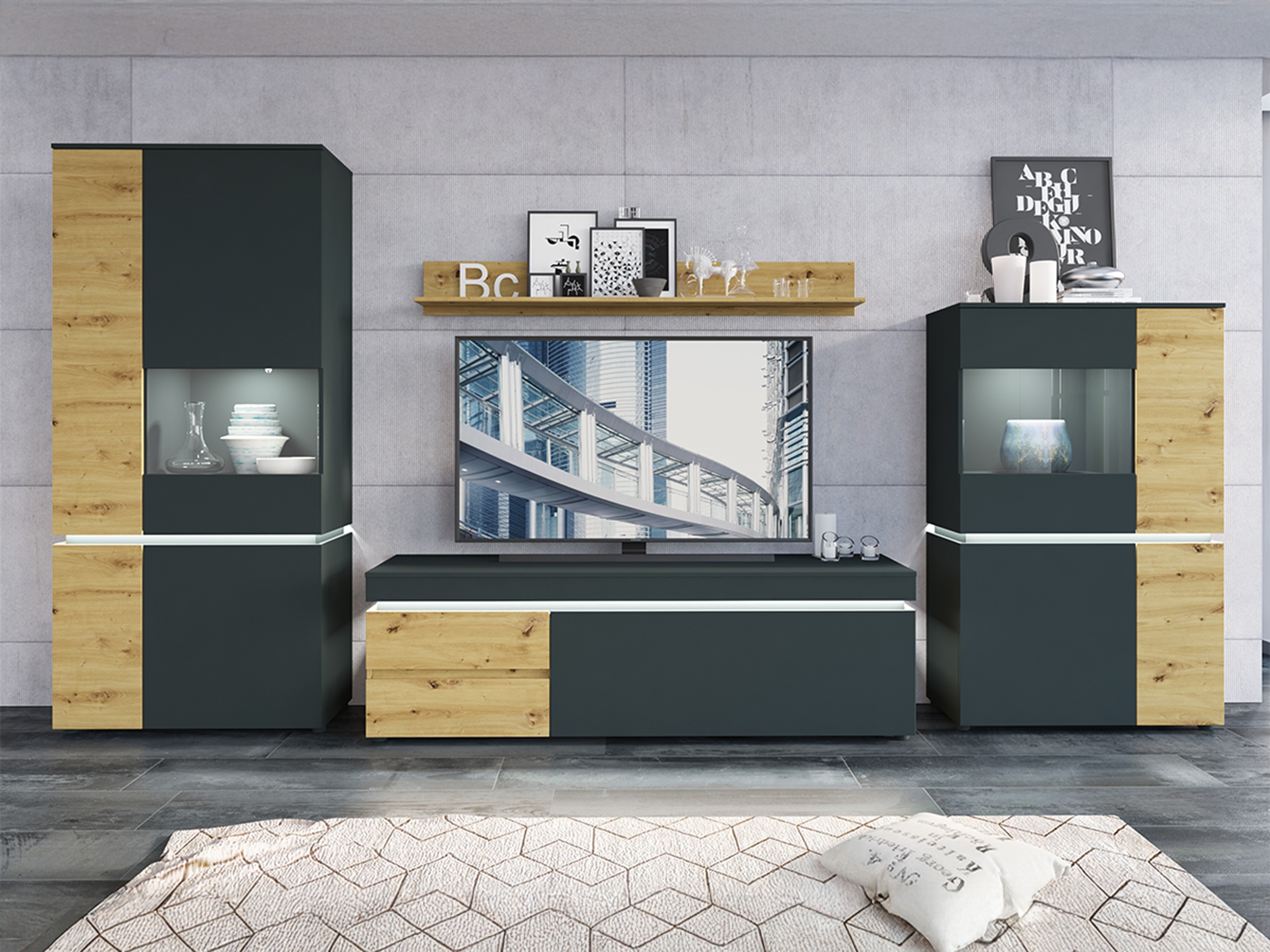 Komplet za dnevno sobo Ontario 176 (Artisan hrast + Siva)