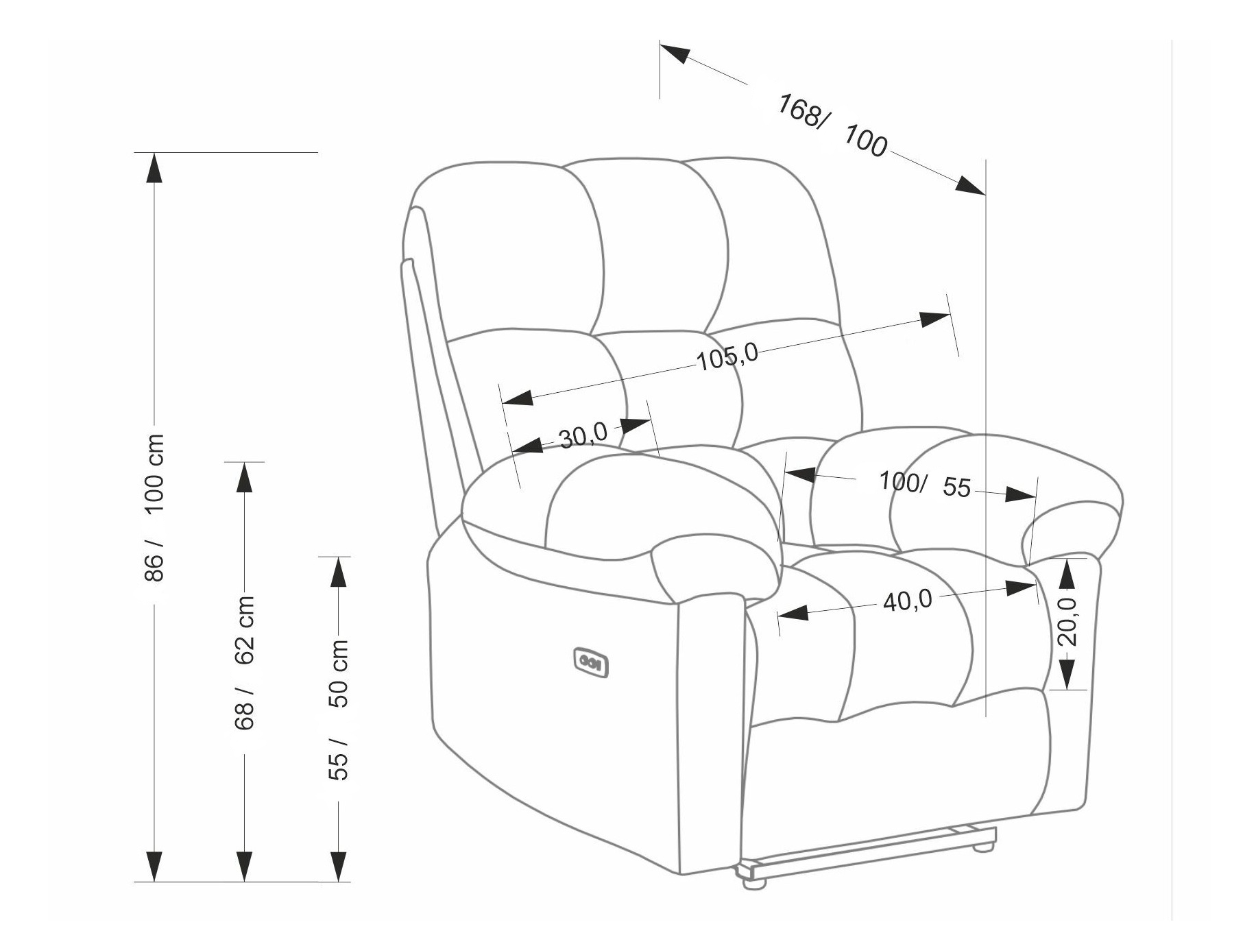 Fotelj s počivalnikom Houston 2080 (Siva)