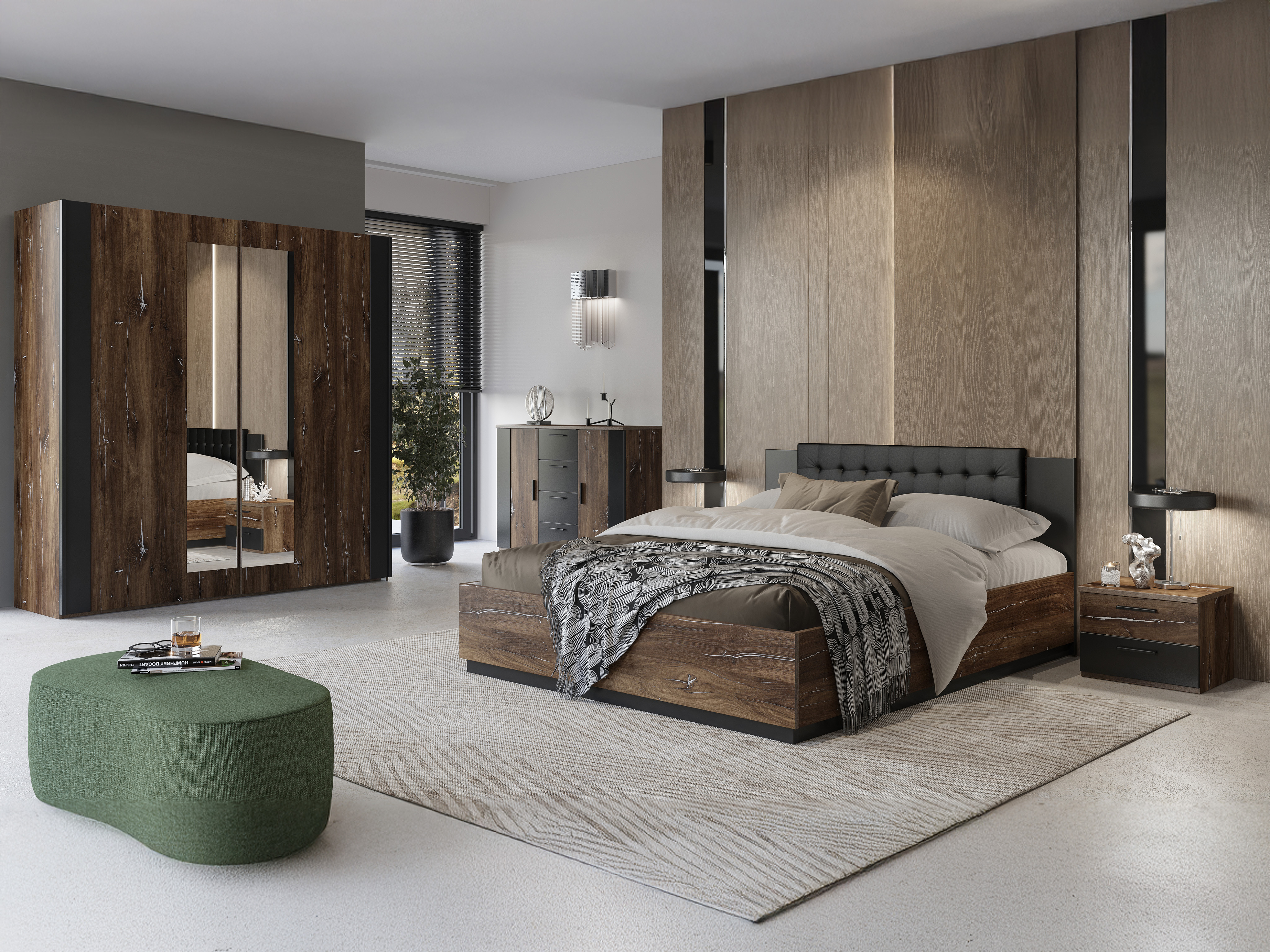 Postelja Felelie 104 (Temen Flagstaf hrast + Srebrna)