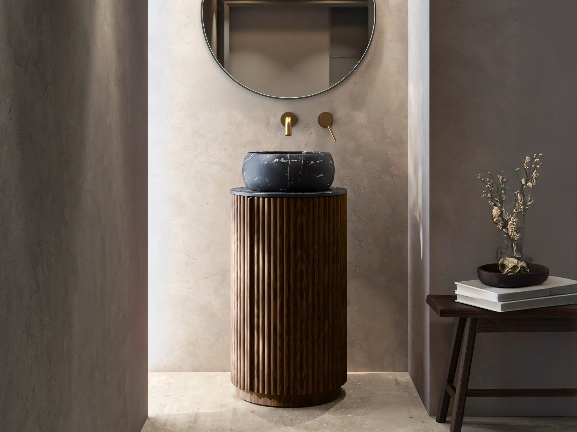 Prostostoječa kopalniška omarica za umivalnik Burleson 503 (Oreh + Črna)