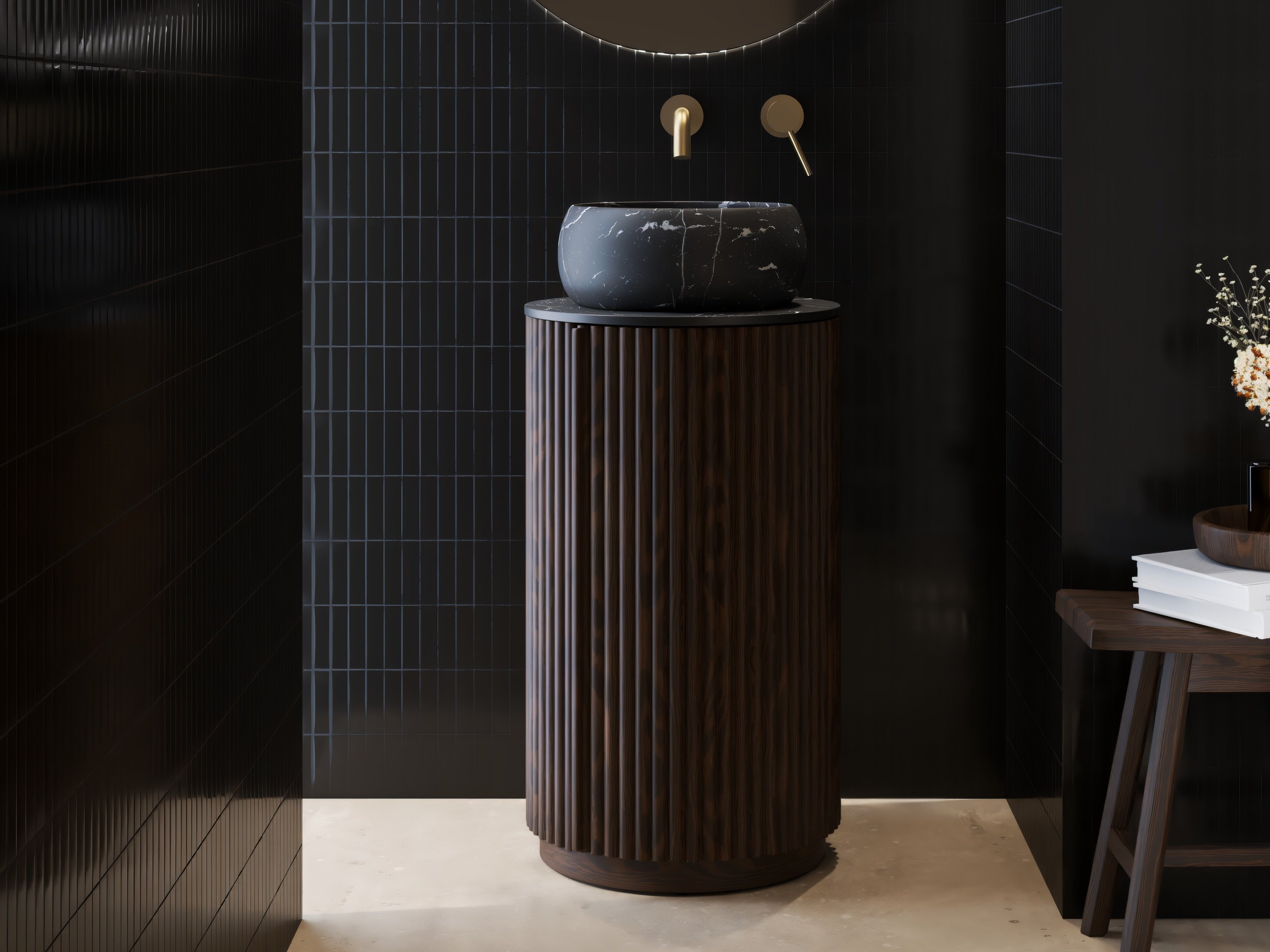 Prostostoječa kopalniška omarica za umivalnik Burleson 503 (Oreh + Črna)