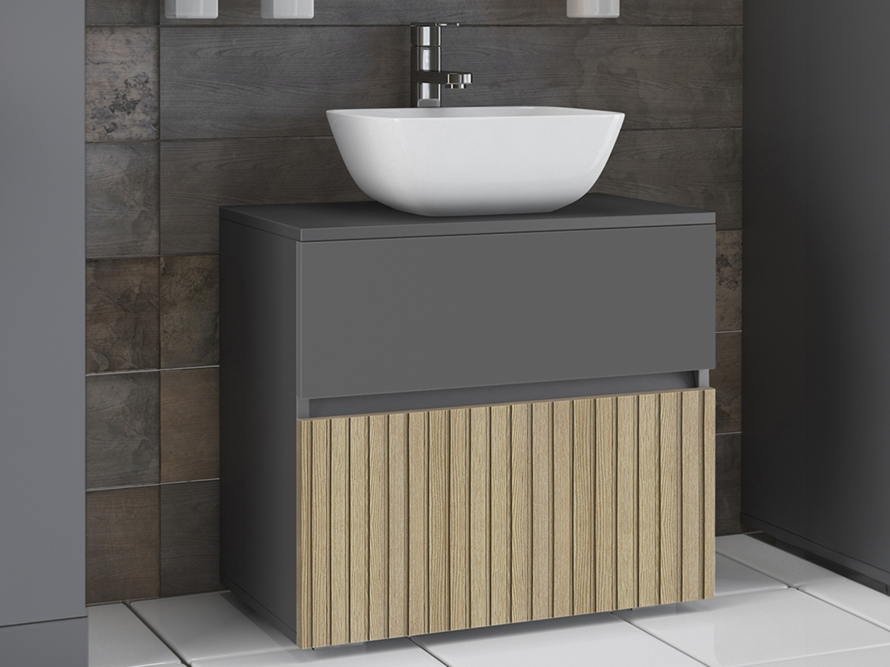 Prostostoječa kopalniška omarica za umivalnik Soncamu 110 (Antracit + Lahki hrast)